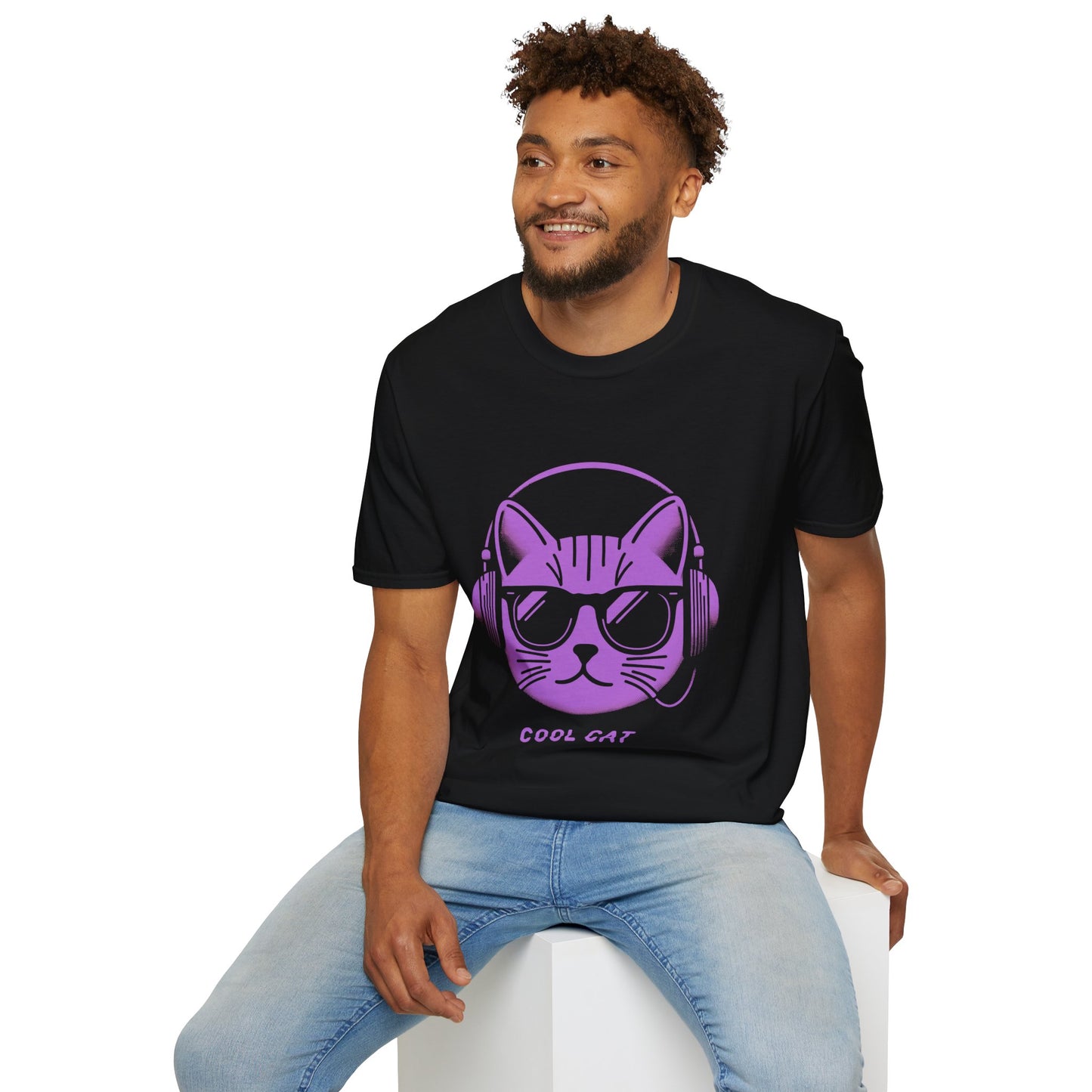 Cool Cat - Halloween Cat with Headphones Unisex Softstyle T-Shirt