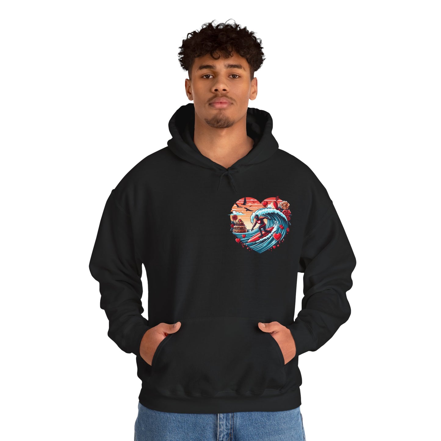 Surfing Love Heart Hoodie Surfer Wave Unisex Sweatshirt - Viral Romantic Beach Gift