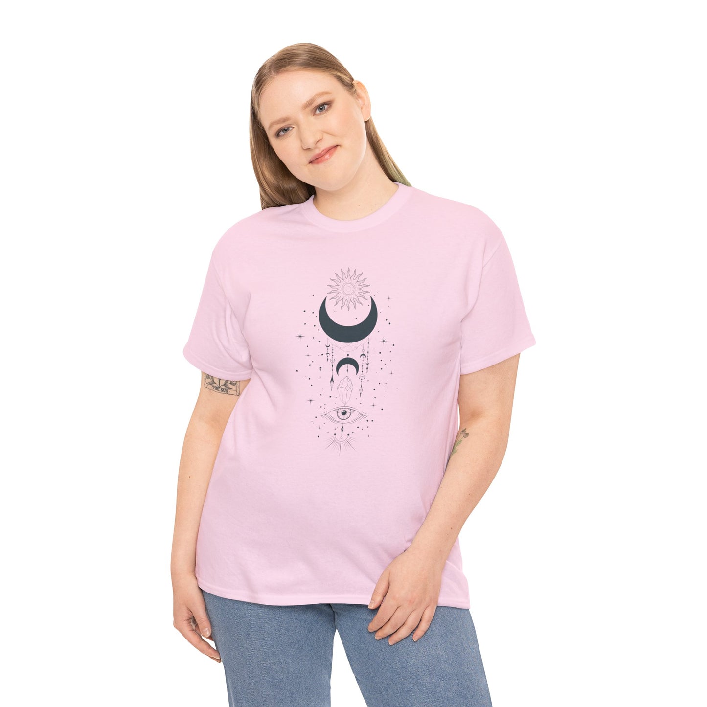 Celestial Moon & Sun Shirt | Boho Mystical Line Art Tee | Spiritual Astrology Gift | Heavy Cotton Unisex Top | Witchy Yoga T-Shirt