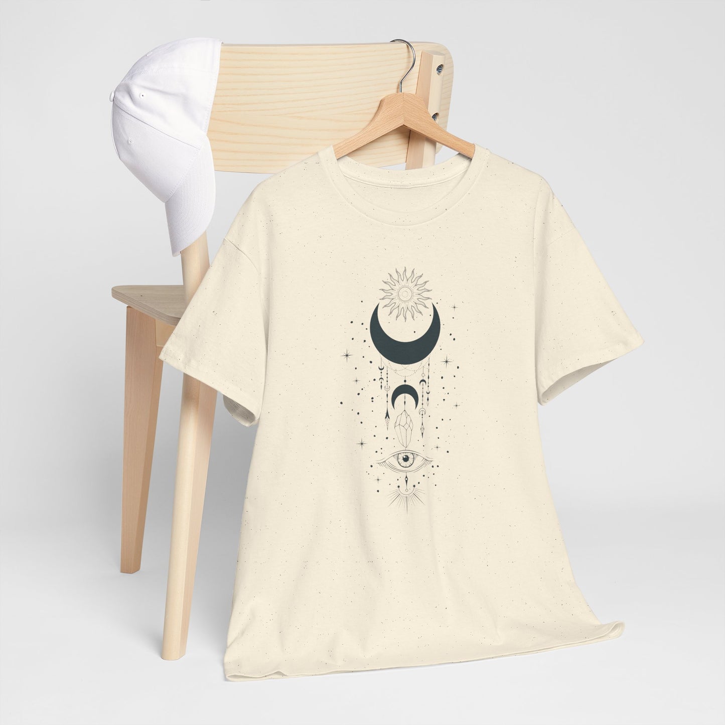 Celestial Moon & Sun Shirt | Boho Mystical Line Art Tee | Spiritual Astrology Gift | Heavy Cotton Unisex Top | Witchy Yoga T-Shirt