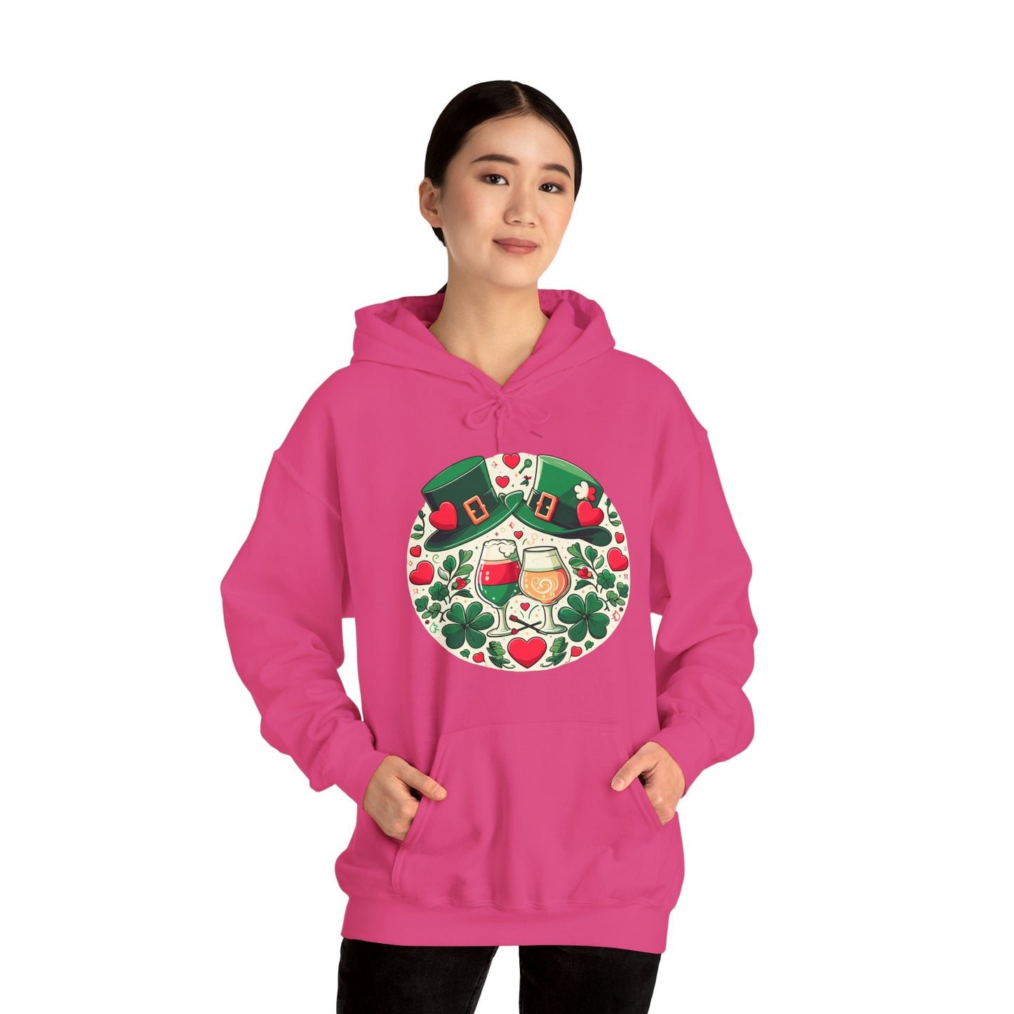 St. Patrick's Day Hoodie, Irish Celebration Beer Clover Heart Unisex Pullover