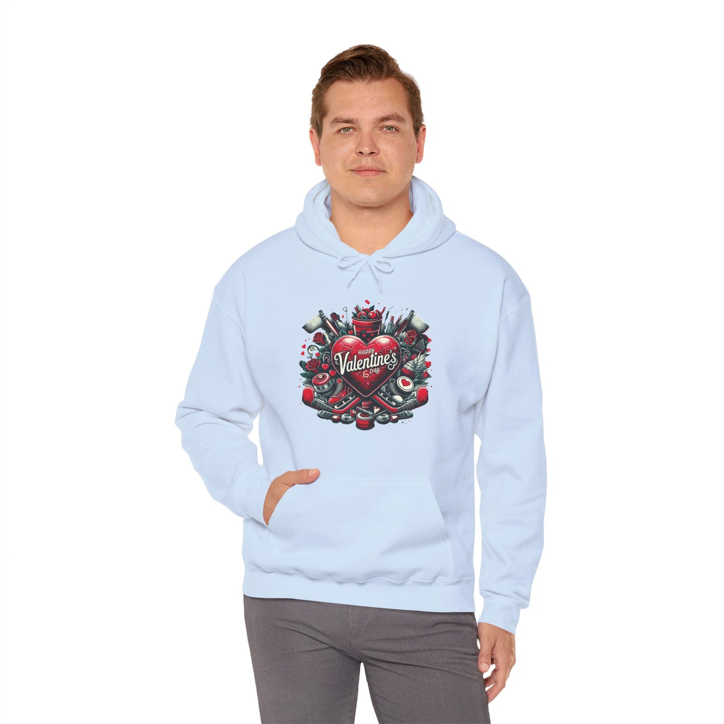 Valentine's Day Heart and Roses Hoodie, Romantic Couple Skatewear, Love ice hockey Themed Sweatshirt