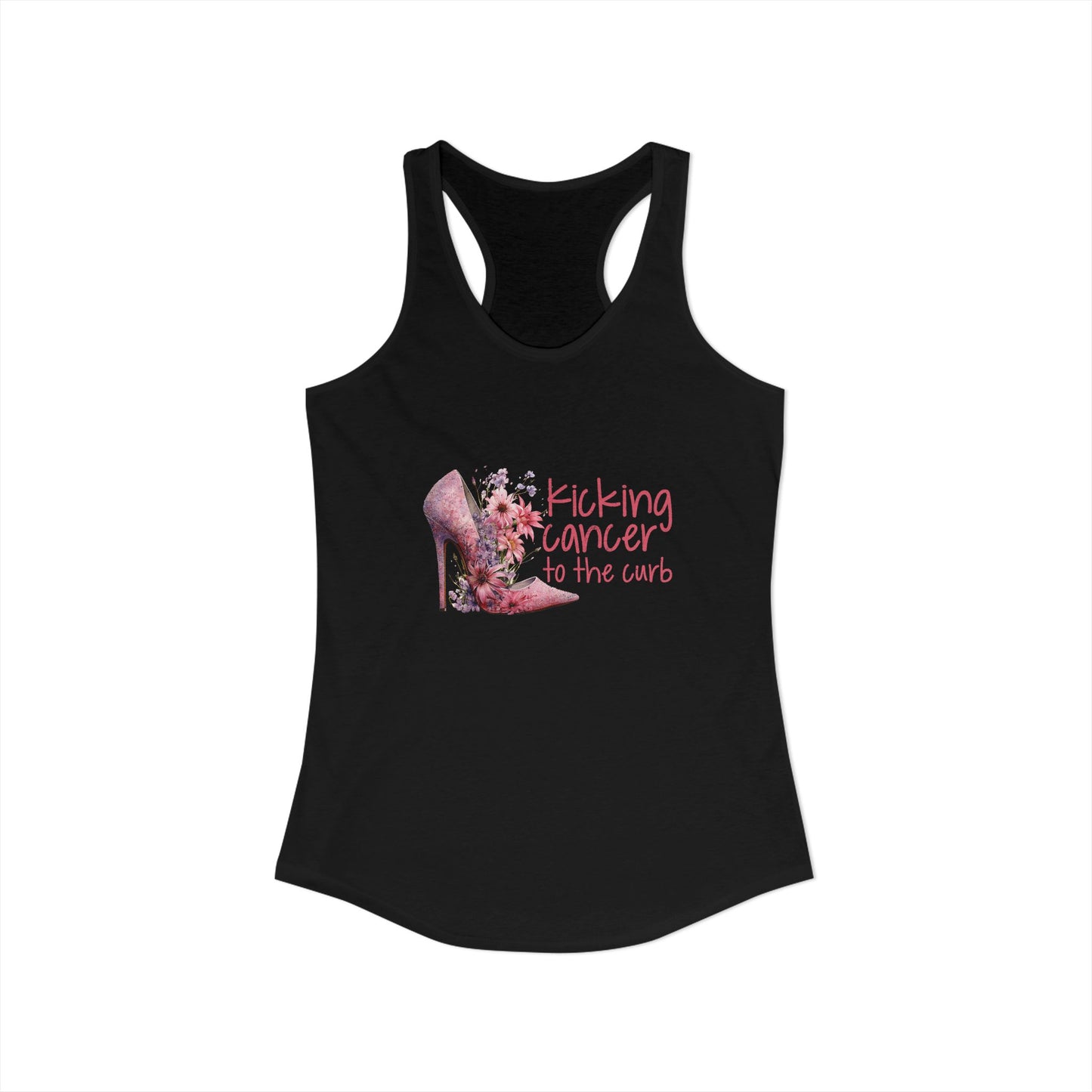 Kicking Cancer to the Curb – Glam Pink Heel Breast Cancer Awareness Racerback Tank