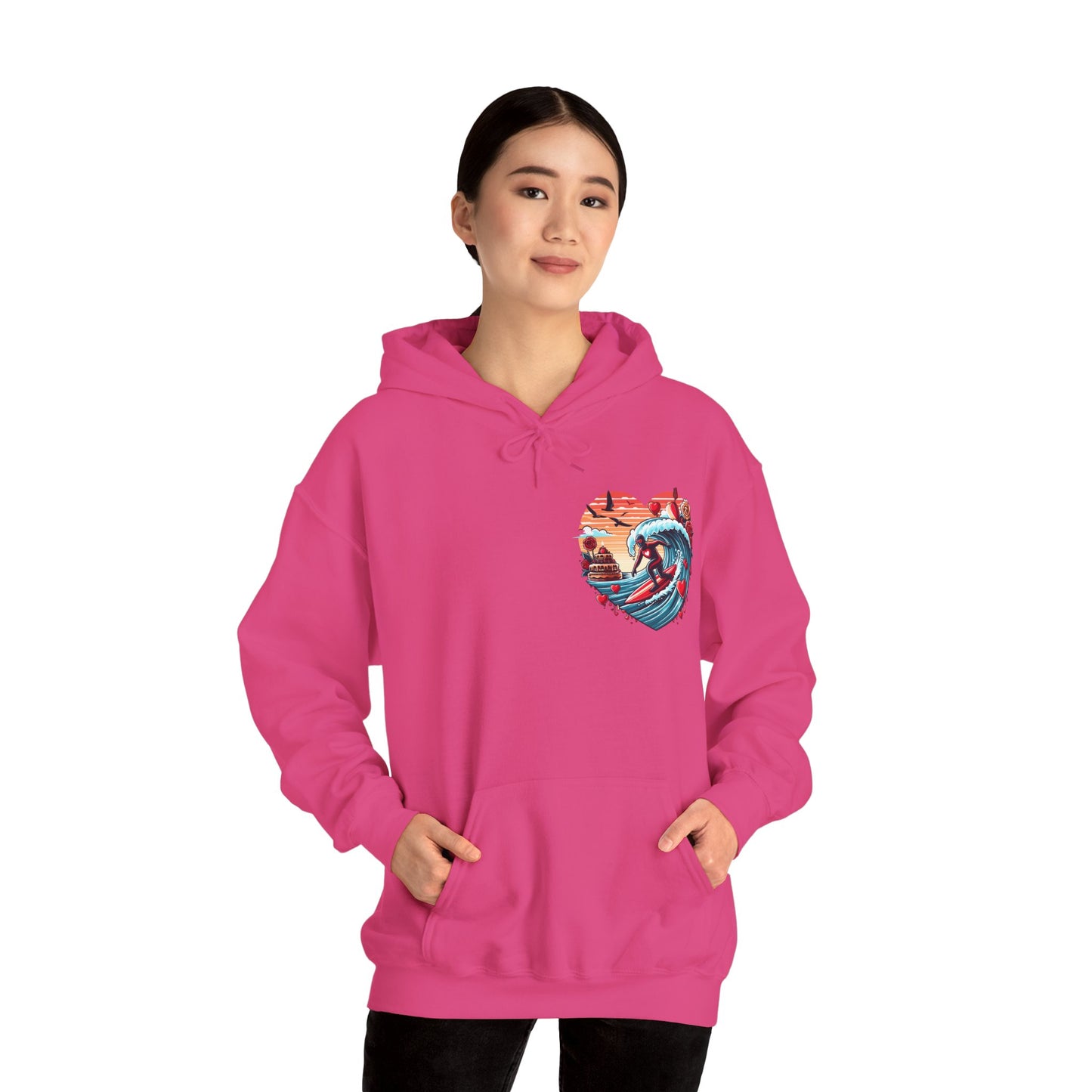 Surfing Love Heart Hoodie Surfer Wave Unisex Sweatshirt - Viral Romantic Beach Gift