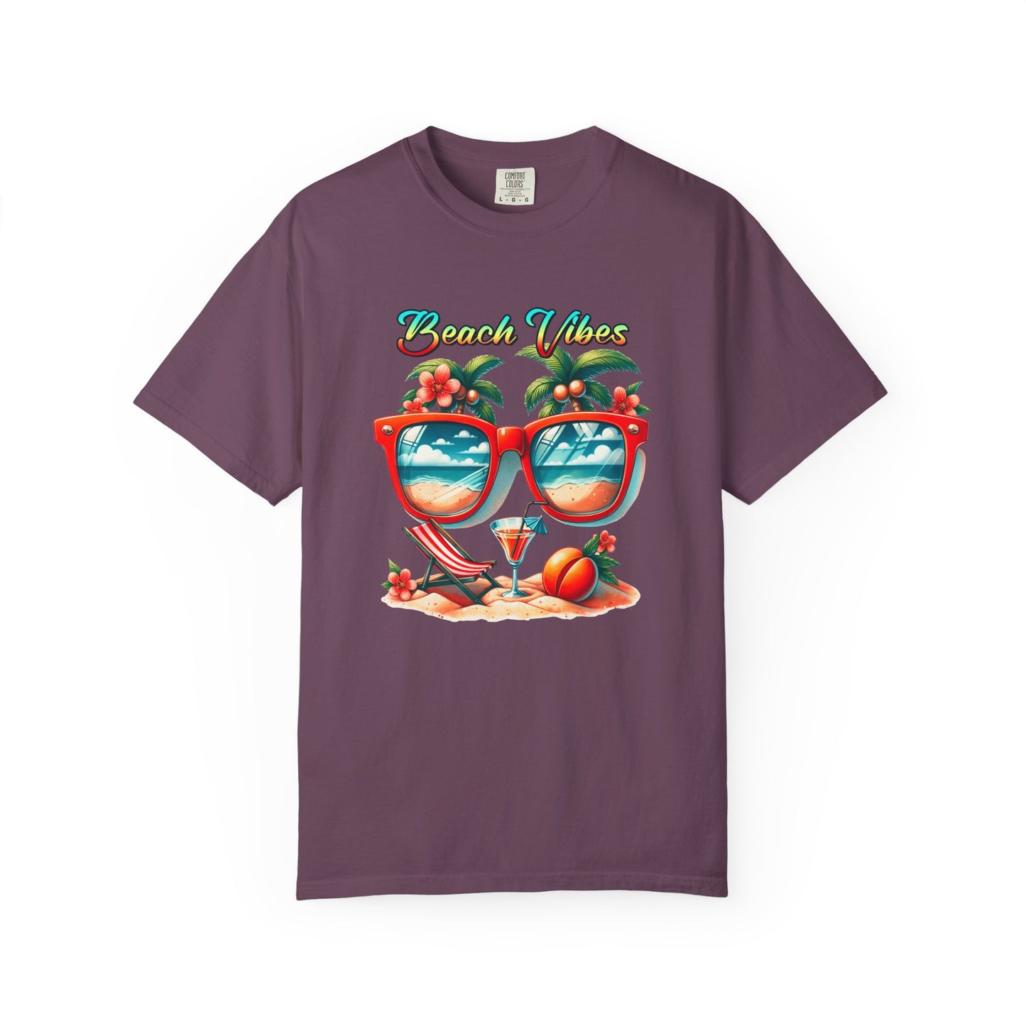 Beach Vibes Graphic Tee – Retro Sunglasses, Palm Trees & Sunset Summer Shirt