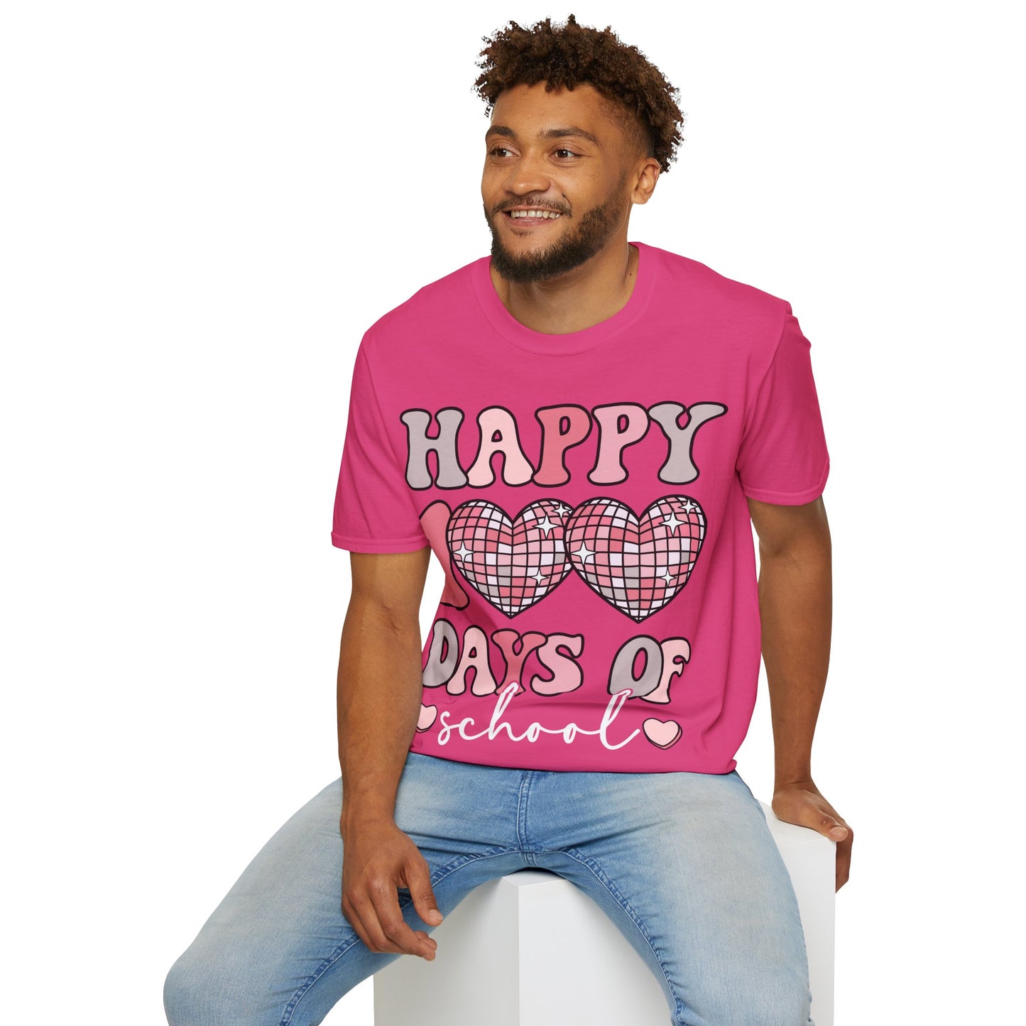 Happy 100 Days of School Shirt | Retro Disco Hearts Black Tee | Pink Groovy Teacher Outfit | Cute Student Milestone Gift
