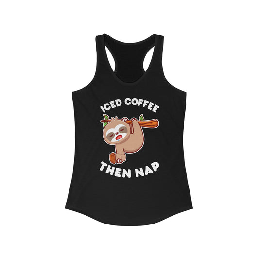 Iced Coffee & Chill Sloth Tank Top - Fun Women’s Relaxed Summer Wear