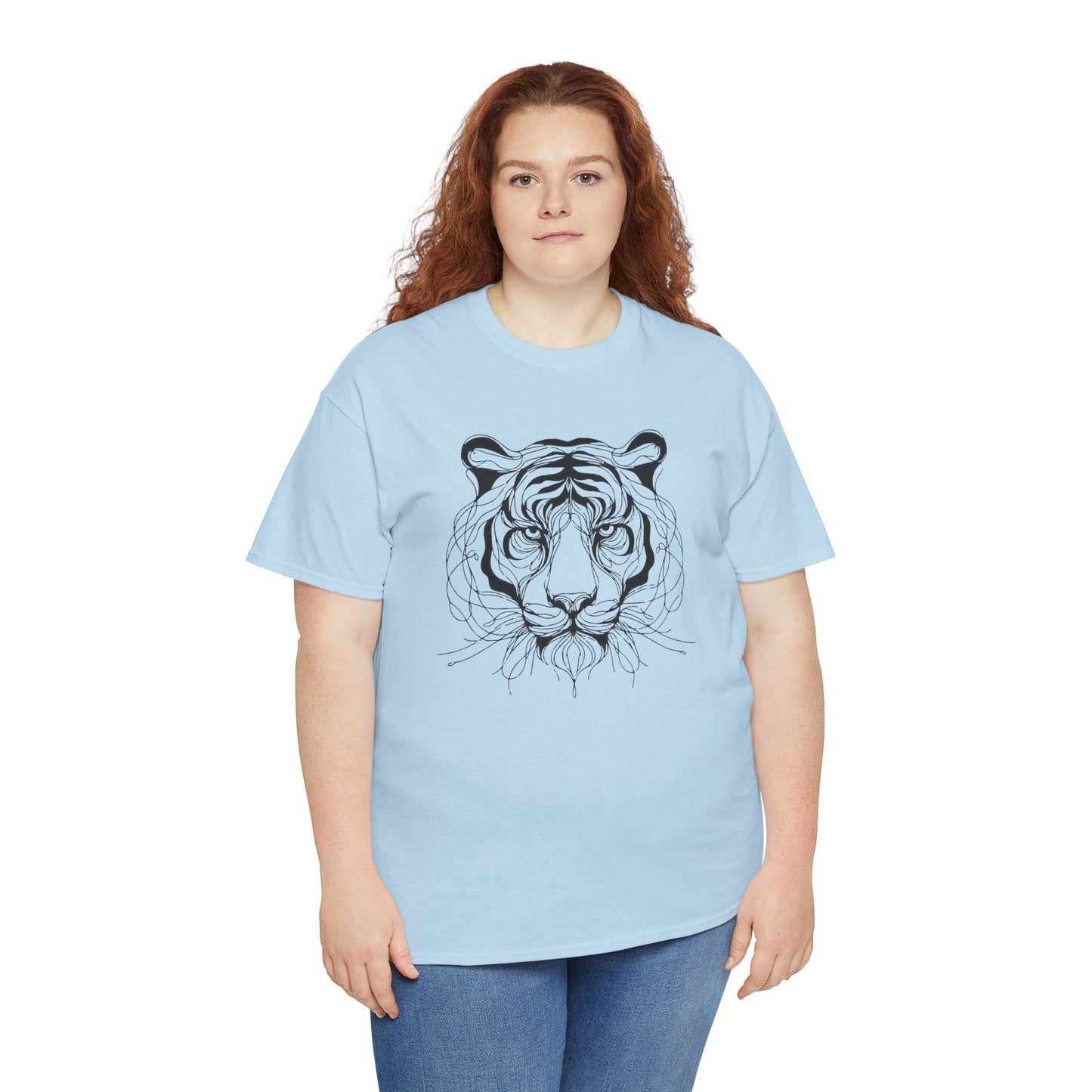 Tiger Line Art Shirt | Wild Animal Sketch Tee | Minimalist Big Cat Face Top | Heavy Cotton 100% Cotton Gift | Unisex Graphic T-Shirt