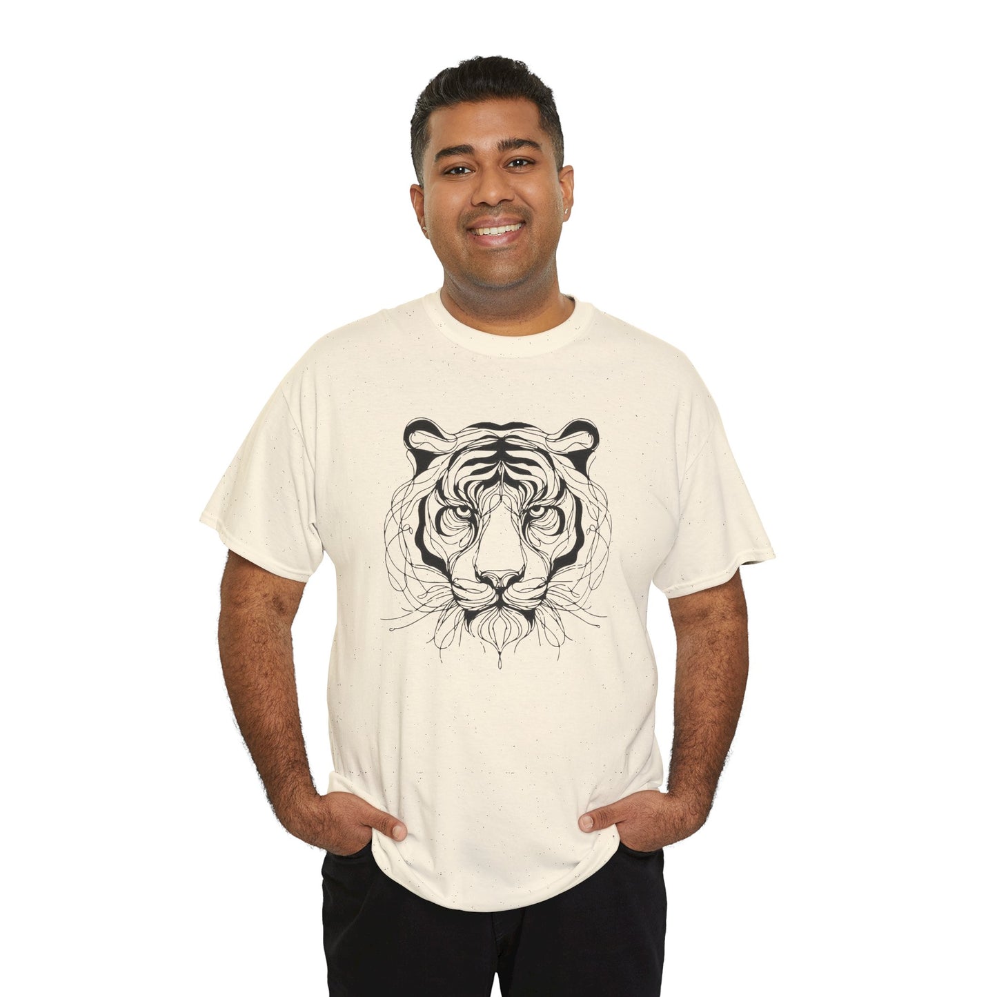 Tiger Line Art Shirt | Wild Animal Sketch Tee | Minimalist Big Cat Face Top | Heavy Cotton 100% Cotton Gift | Unisex Graphic T-Shirt