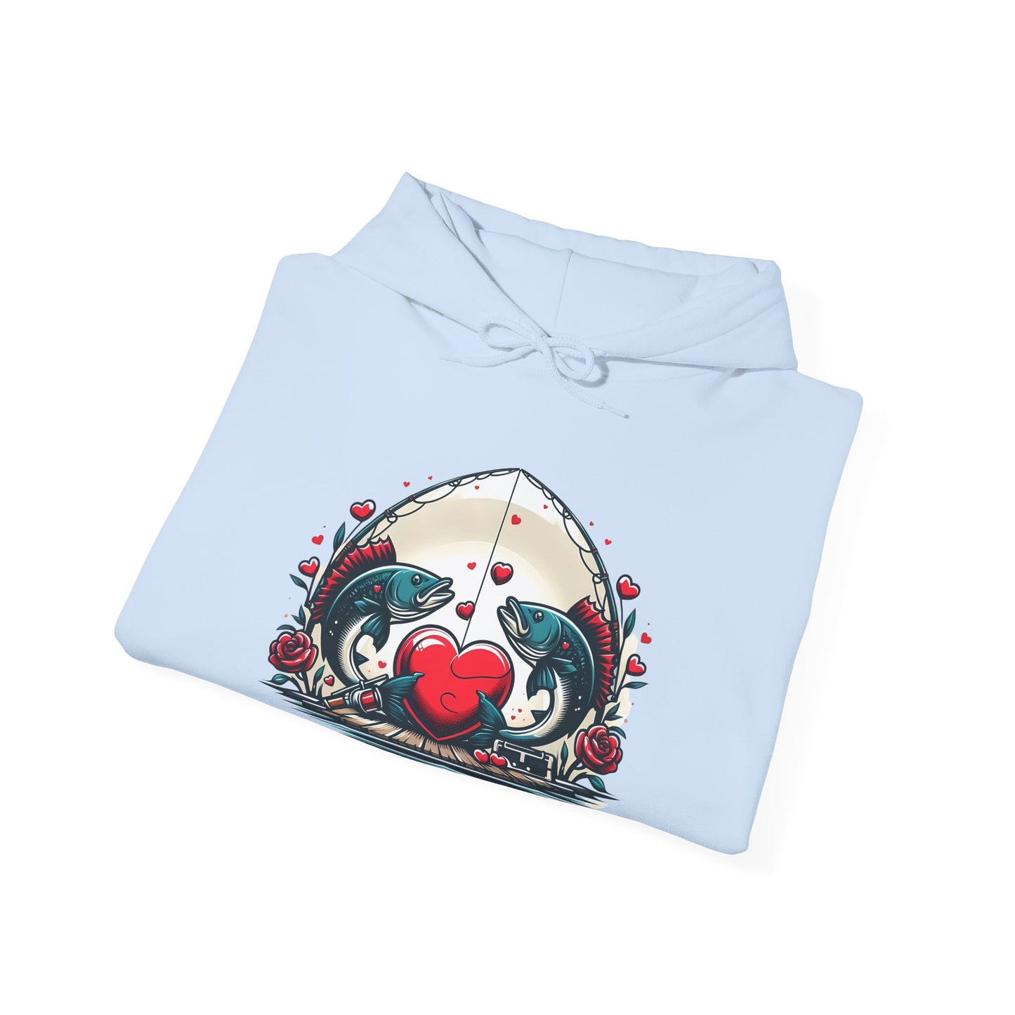 Unique Fish Love Heart Hoodie Unisex Fishing Themed Sweatshirt Graphic Hoodie With Rose Detail Romantic Angler Gift