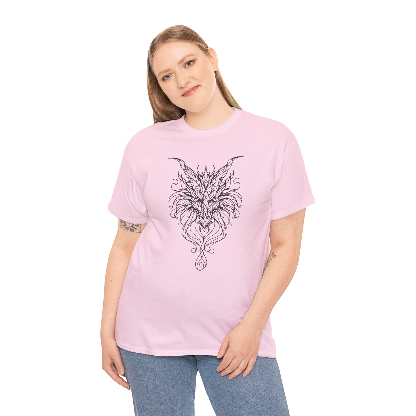 Dragon Line Art Shirt | Mythical Creature Sketch Tee | Minimalist Tattoo Style Top | Intricate Fantasy Art Gift | Unisex White T-Shirt