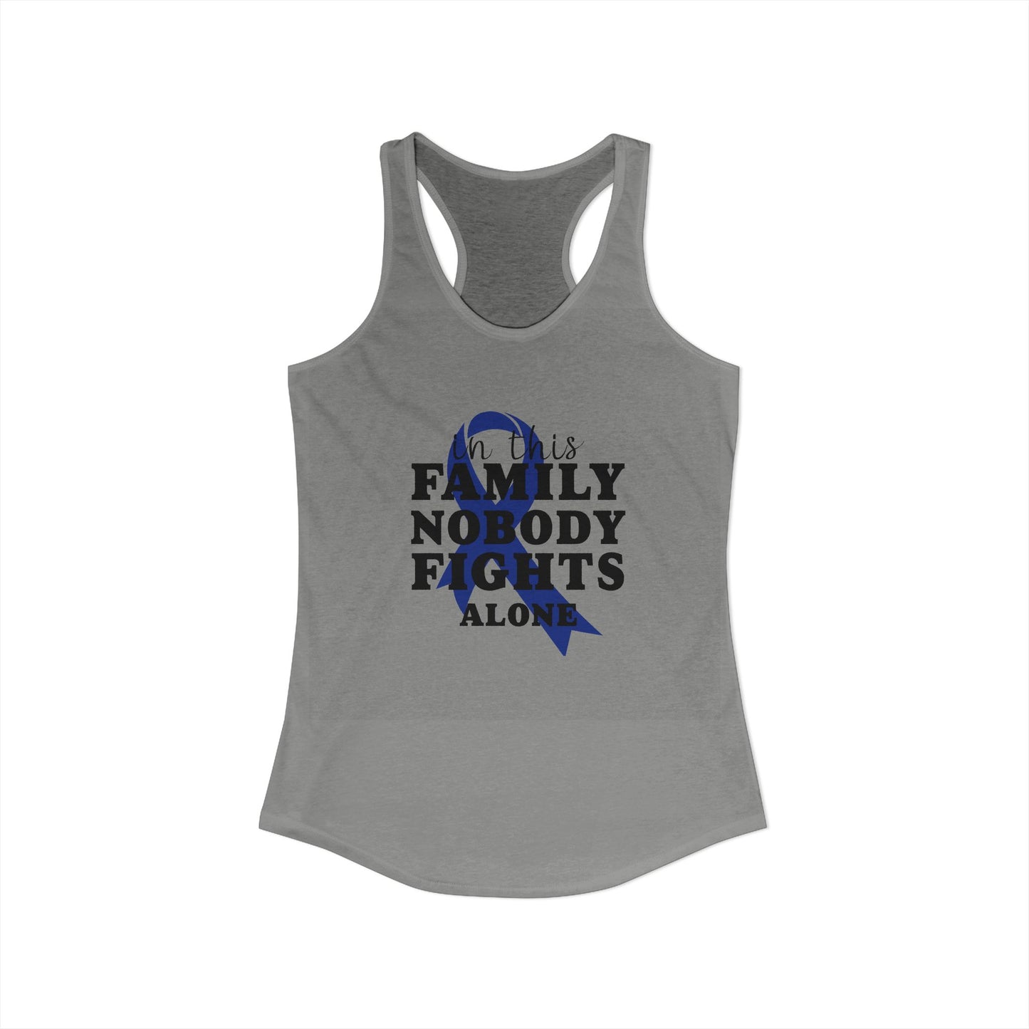 In This Family Nobody Fights Alone – Blue Ribbon Awareness Racerback Tank