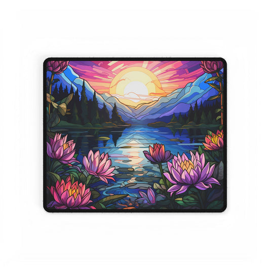 Mountain Sunset Mousepad | Lotus Flower Lake Desk Mat | Colorful Nature Scenery | Gaming Mouse Pad for Home Office & Zen Decor 14.4" × 12.1"