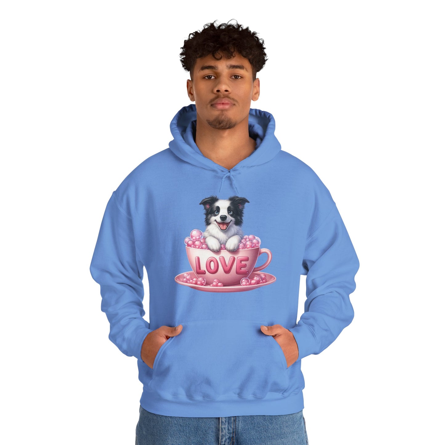 Viral Puppy Love Border Collie Hoodie - Cute Dog in Pink Cup Graphic Unisex Sweatshirt - Adorable Gift for Border Collie Lovers