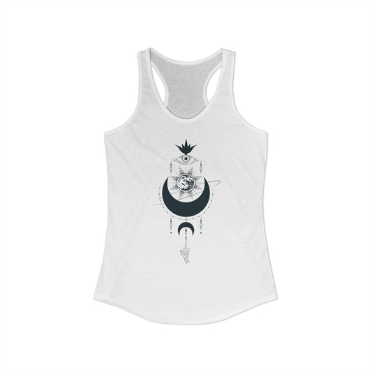 Mystic Moon Phases Racerback – Third Eye Hand & Celestial Mandala Witchy Tank