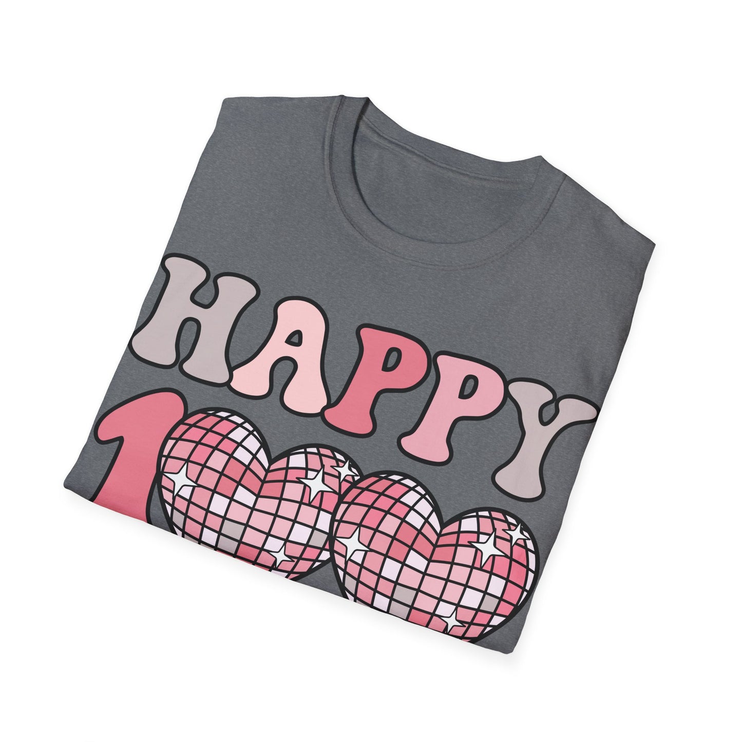 Happy 100 Days of School Shirt | Retro Disco Hearts Black Tee | Pink Groovy Teacher Outfit | Cute Student Milestone Gift