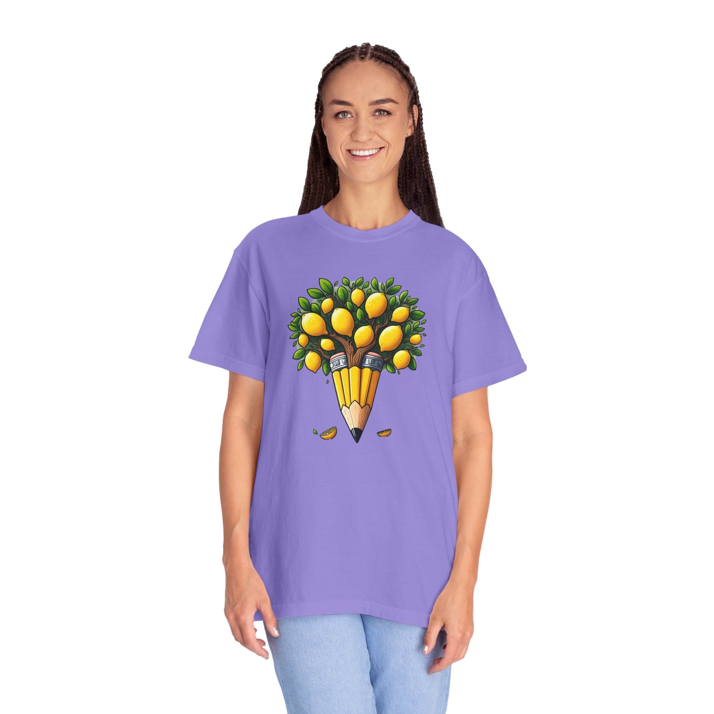Artistic Lemon Pencil Tree T-Shirt - Unique Art & Nature Celebrating Growth and Imagination