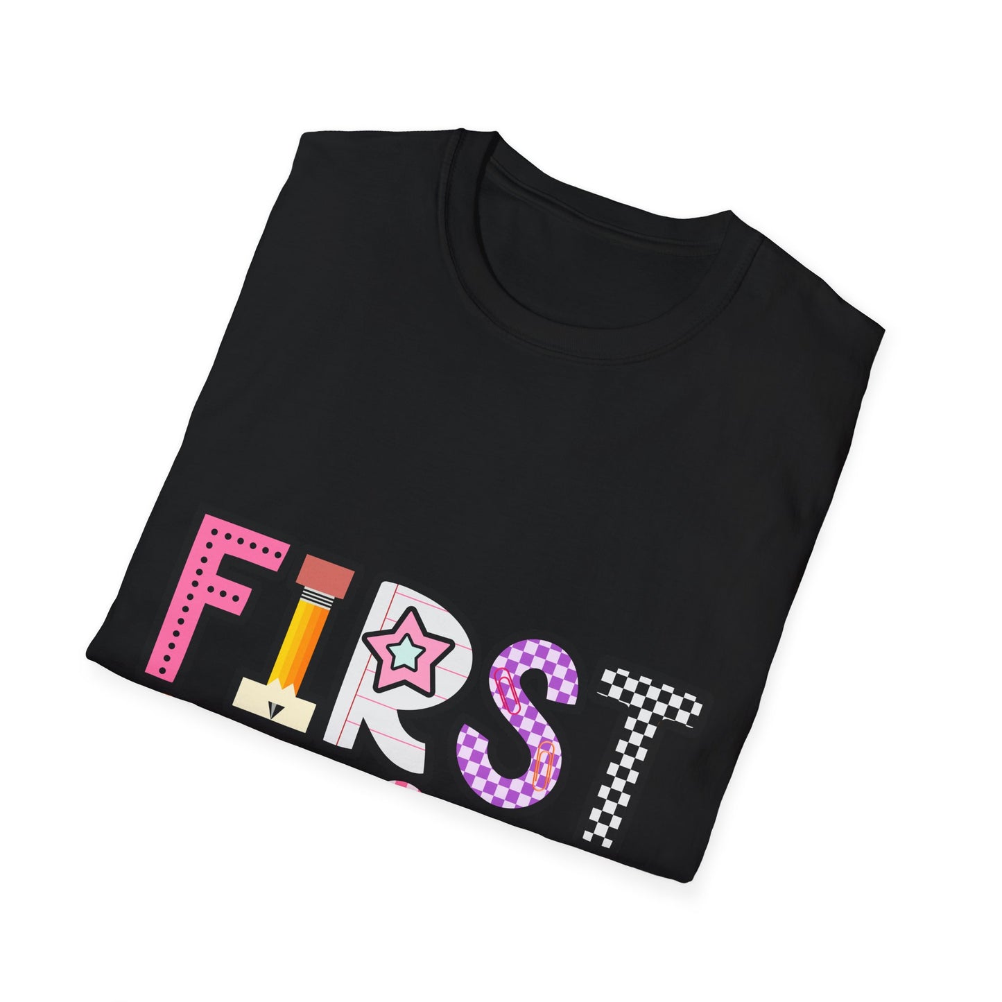 First Grade Shirt | Retro Groovy Teacher Team Tee | Colorful 1st Grade Back to School Outfit | Star Lightning Checkered Gift
