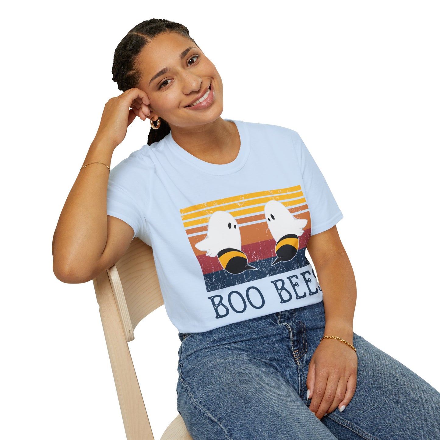 BOO BEES Retro Ghost‑Bee T‑Shirt – Funny Halloween Pun Tee for Spooky Season