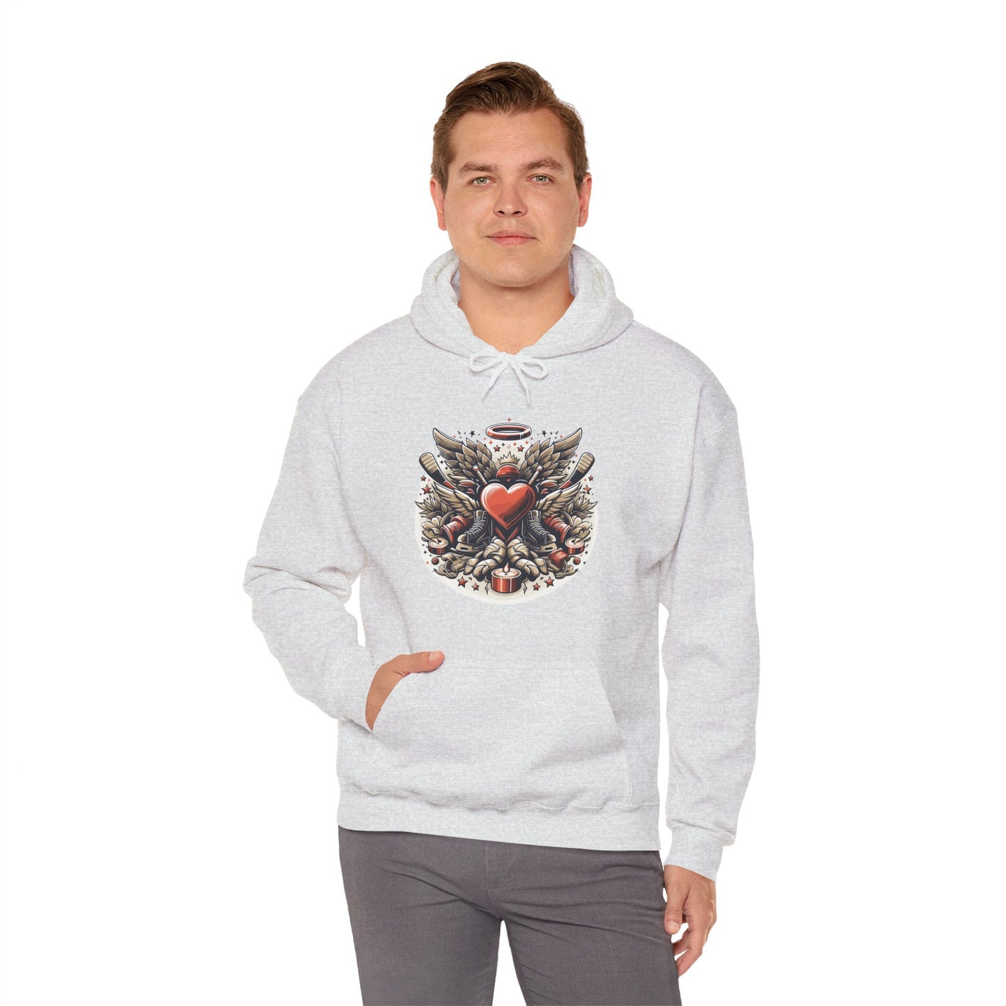Hockey Heart & Angel Wings Hoodie | Edgy "Love the Game" Sweatshirt | Unique Sports Valentine's Gift