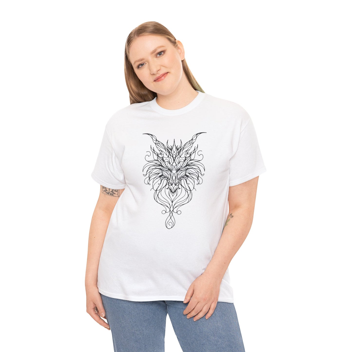 Dragon Line Art Shirt | Mythical Creature Sketch Tee | Minimalist Tattoo Style Top | Intricate Fantasy Art Gift | Unisex White T-Shirt