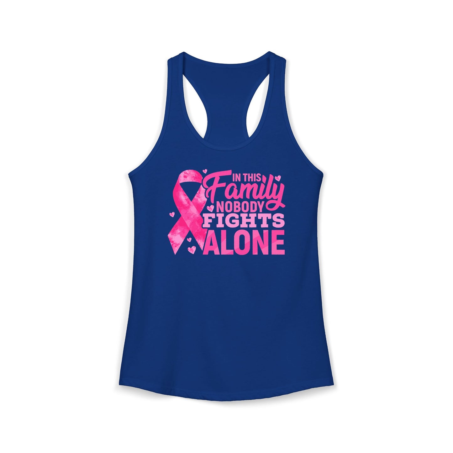 No One Fights Alone" Family Support Tank | Pink Ribbon Cancer Awareness Racerback | Breast Cancer Walk Shirt