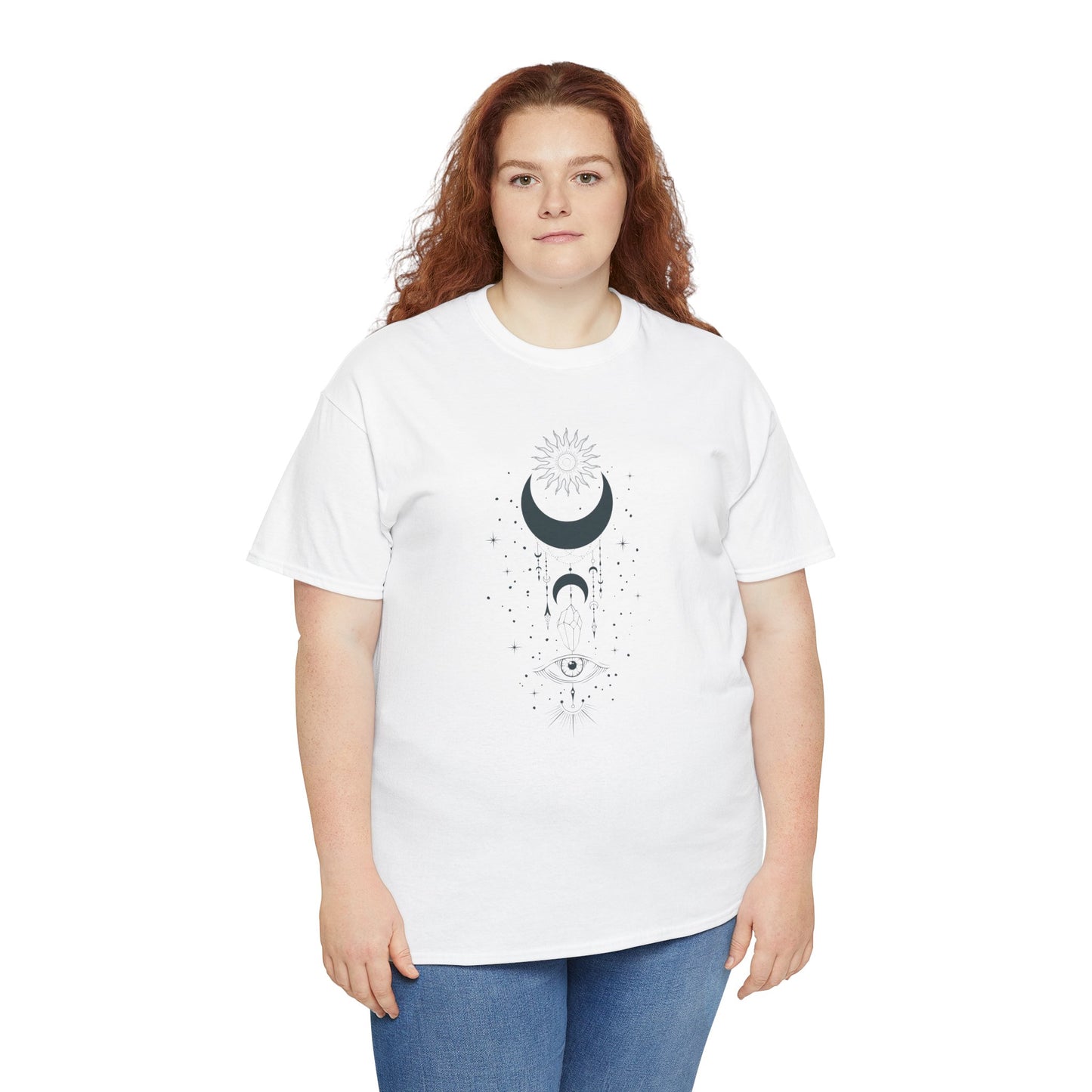 Celestial Moon & Sun Shirt | Boho Mystical Line Art Tee | Spiritual Astrology Gift | Heavy Cotton Unisex Top | Witchy Yoga T-Shirt