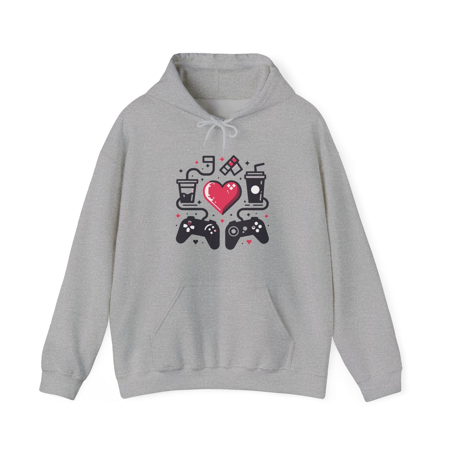 Viral Gamer Heart Life Hoodie - Retro Controllers Soda & Snacks Graphic Unisex Sweatshirt - Ultimate Gaming Gift