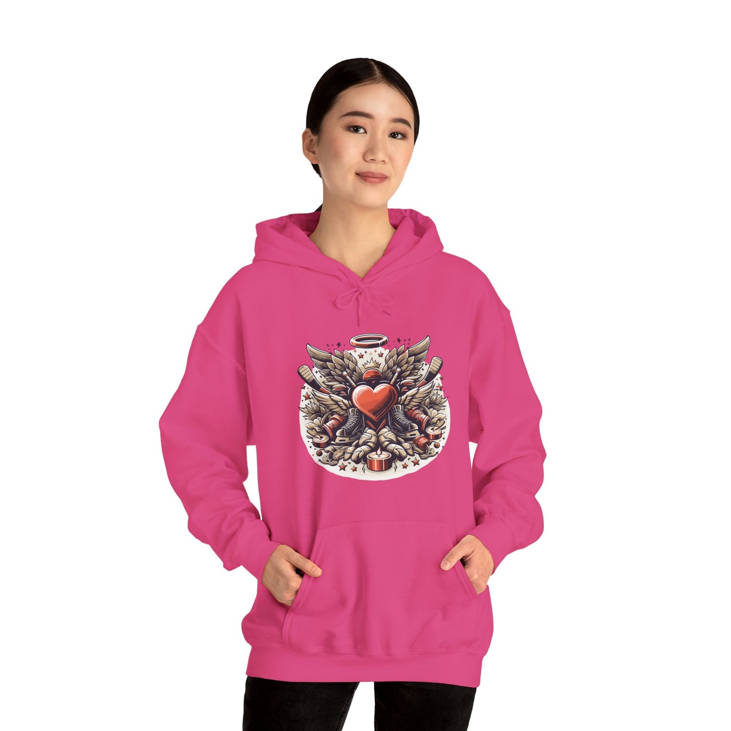 Hockey Heart & Angel Wings Hoodie | Edgy "Love the Game" Sweatshirt | Unique Sports Valentine's Gift