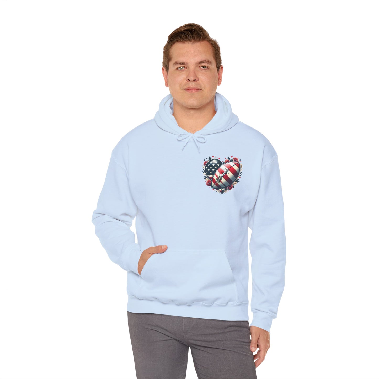 Touchdown Soul: Patriotic American Flag Football Heart Hoodie