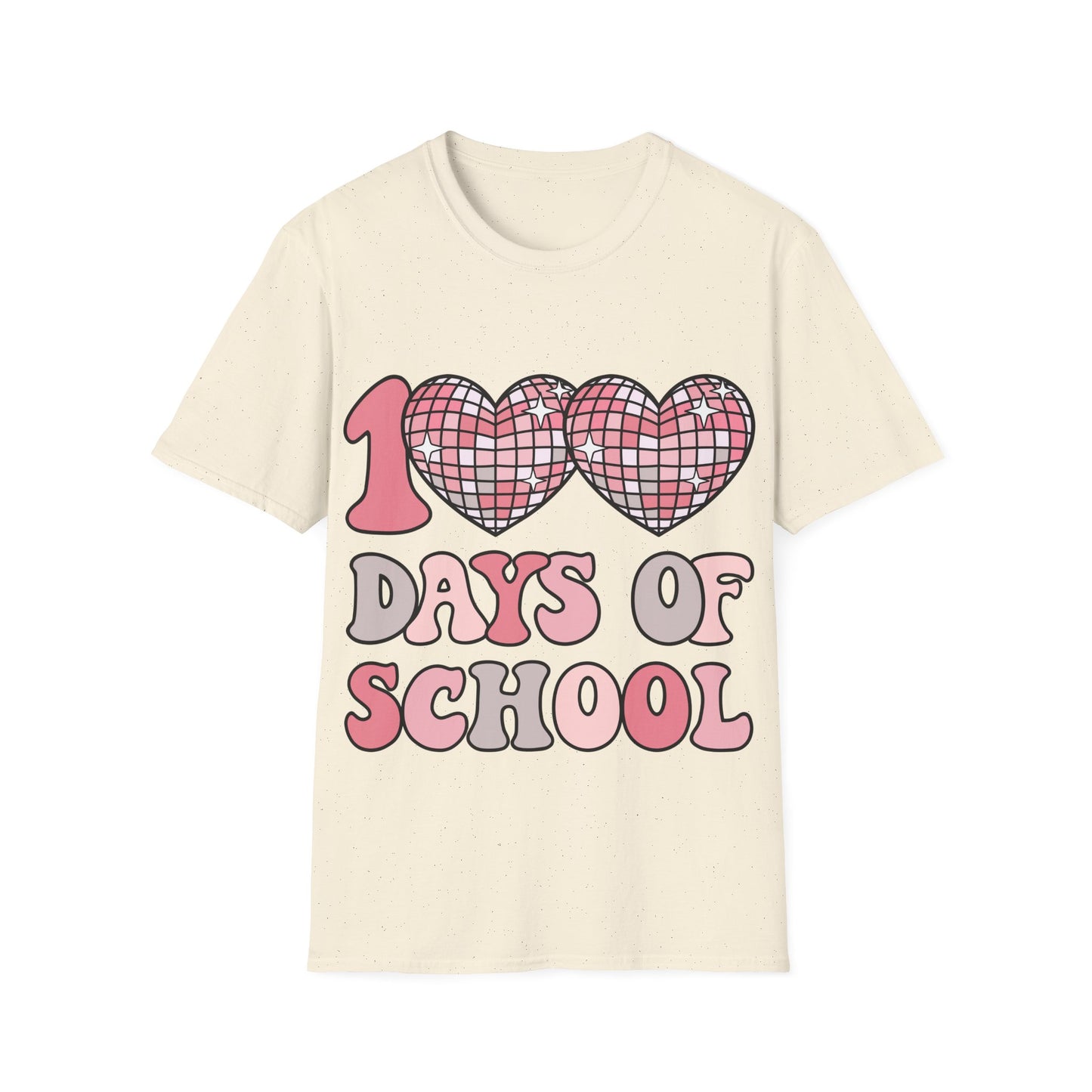 00 Days of School Shirt | Retro Pink Disco Hearts Tee | Vintage Bubble Letter Teacher & Student Top | Soft Ring-Spun Cotton Gift