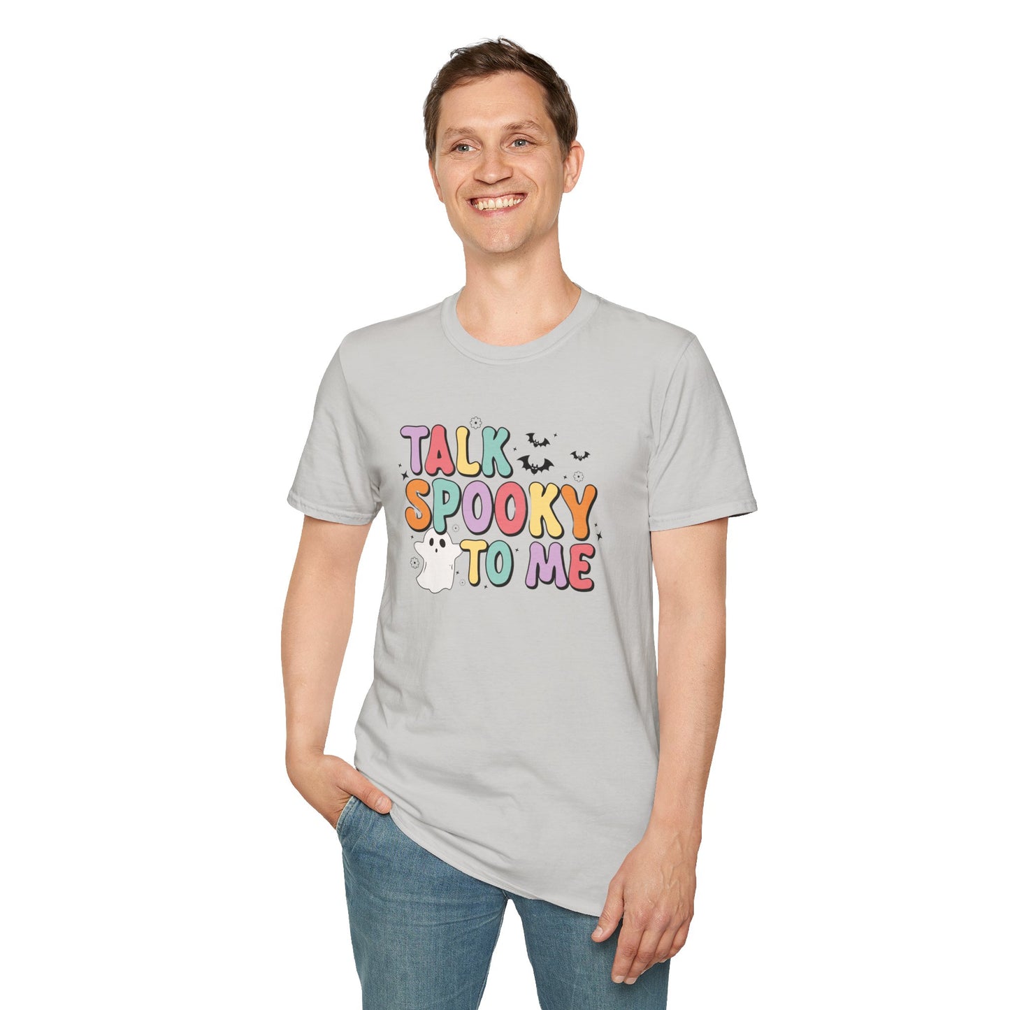Talk Spooky To Me – Cute Pastel Ghost Halloween T‑Shirt for Spooky Season Lovers