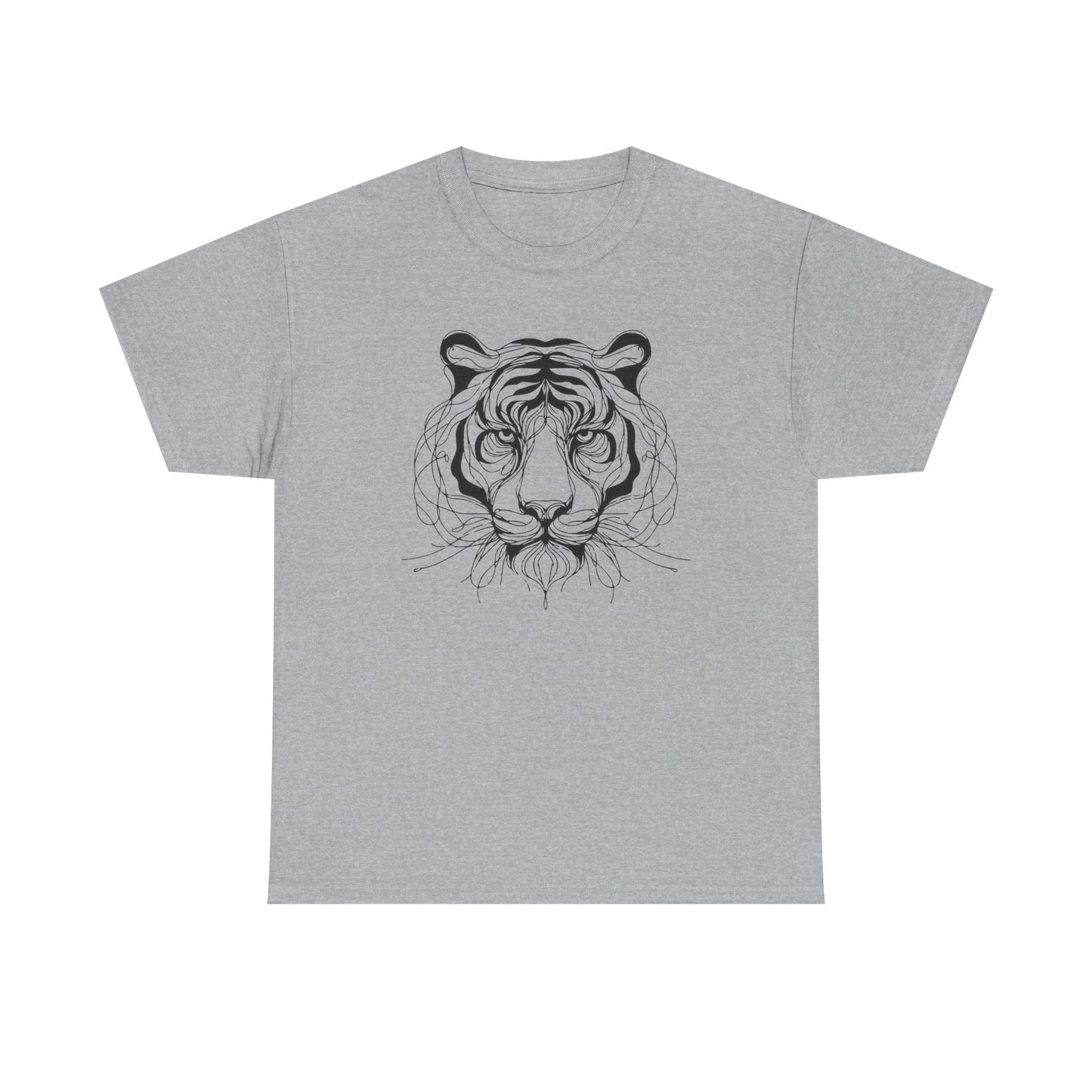 Tiger Line Art Shirt | Wild Animal Sketch Tee | Minimalist Big Cat Face Top | Heavy Cotton 100% Cotton Gift | Unisex Graphic T-Shirt