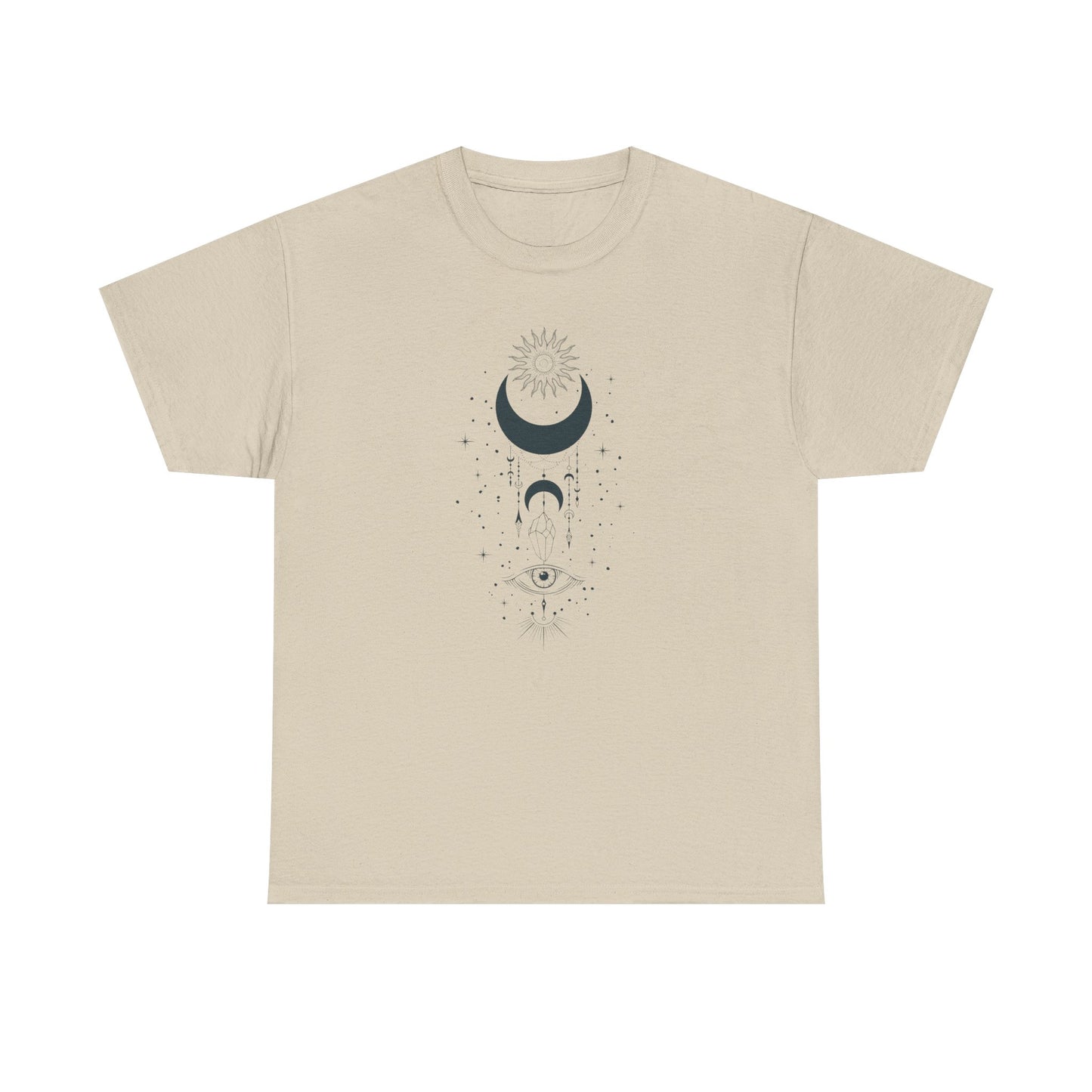 Celestial Moon & Sun Shirt | Boho Mystical Line Art Tee | Spiritual Astrology Gift | Heavy Cotton Unisex Top | Witchy Yoga T-Shirt