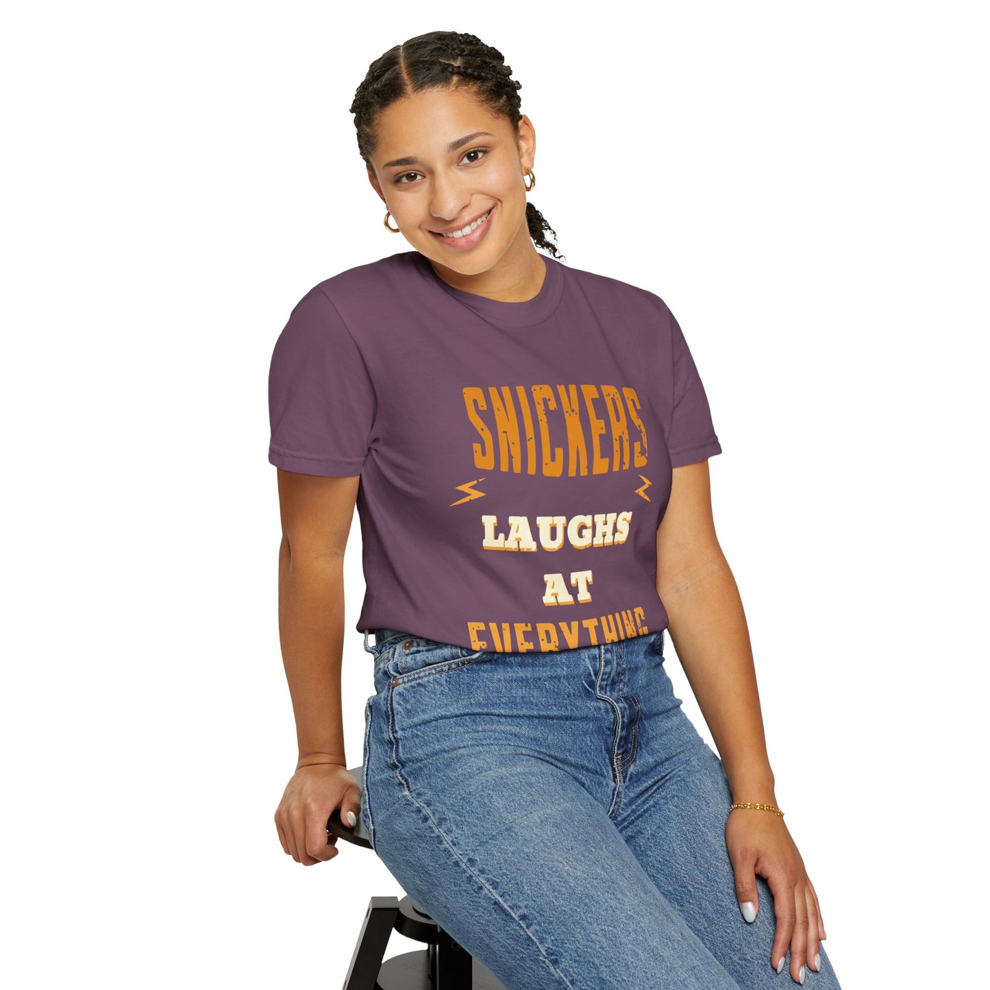 Cheerful 'Laughs at Everything' T-Shirt - coworker/friend Inspired Humorous Fun Shirt