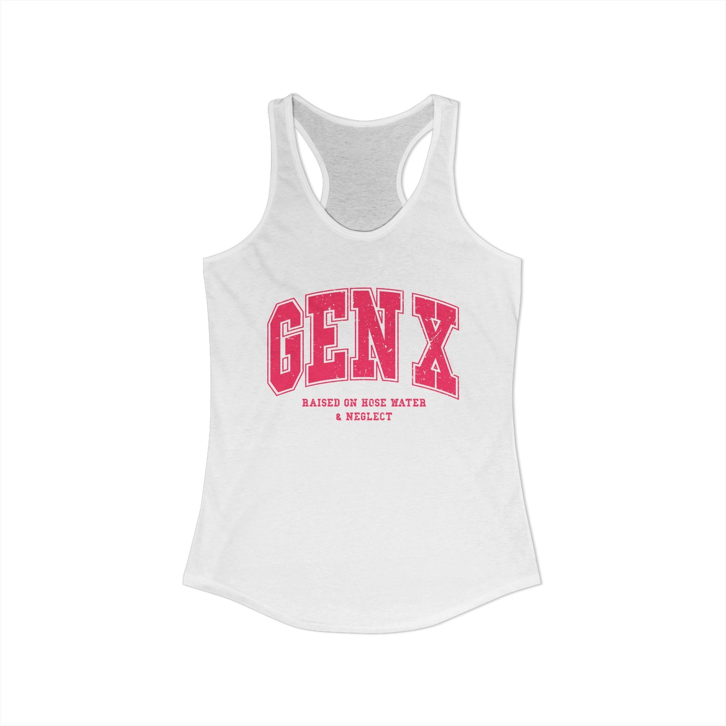 Gen X Varsity Tank – Raised on Hose Water & Neglect Retro Pink Lettering
