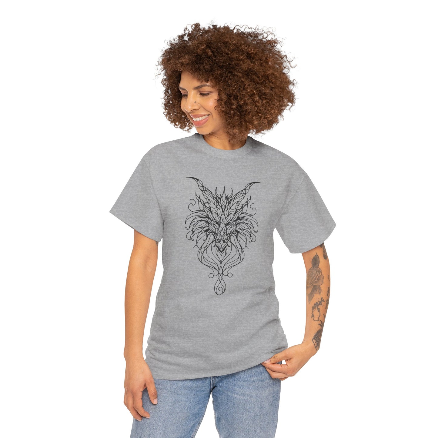 Dragon Line Art Shirt | Mythical Creature Sketch Tee | Minimalist Tattoo Style Top | Intricate Fantasy Art Gift | Unisex White T-Shirt