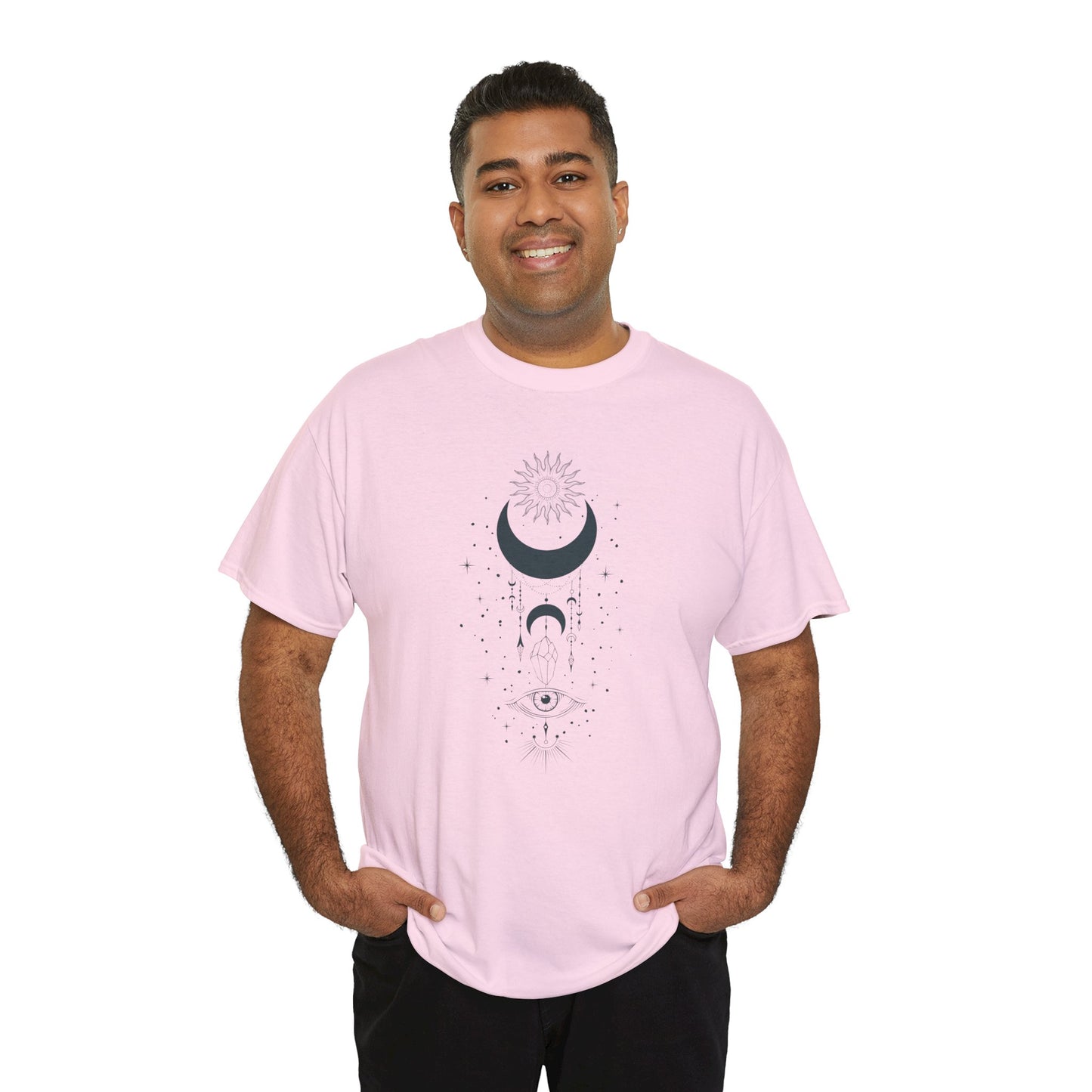 Celestial Moon & Sun Shirt | Boho Mystical Line Art Tee | Spiritual Astrology Gift | Heavy Cotton Unisex Top | Witchy Yoga T-Shirt