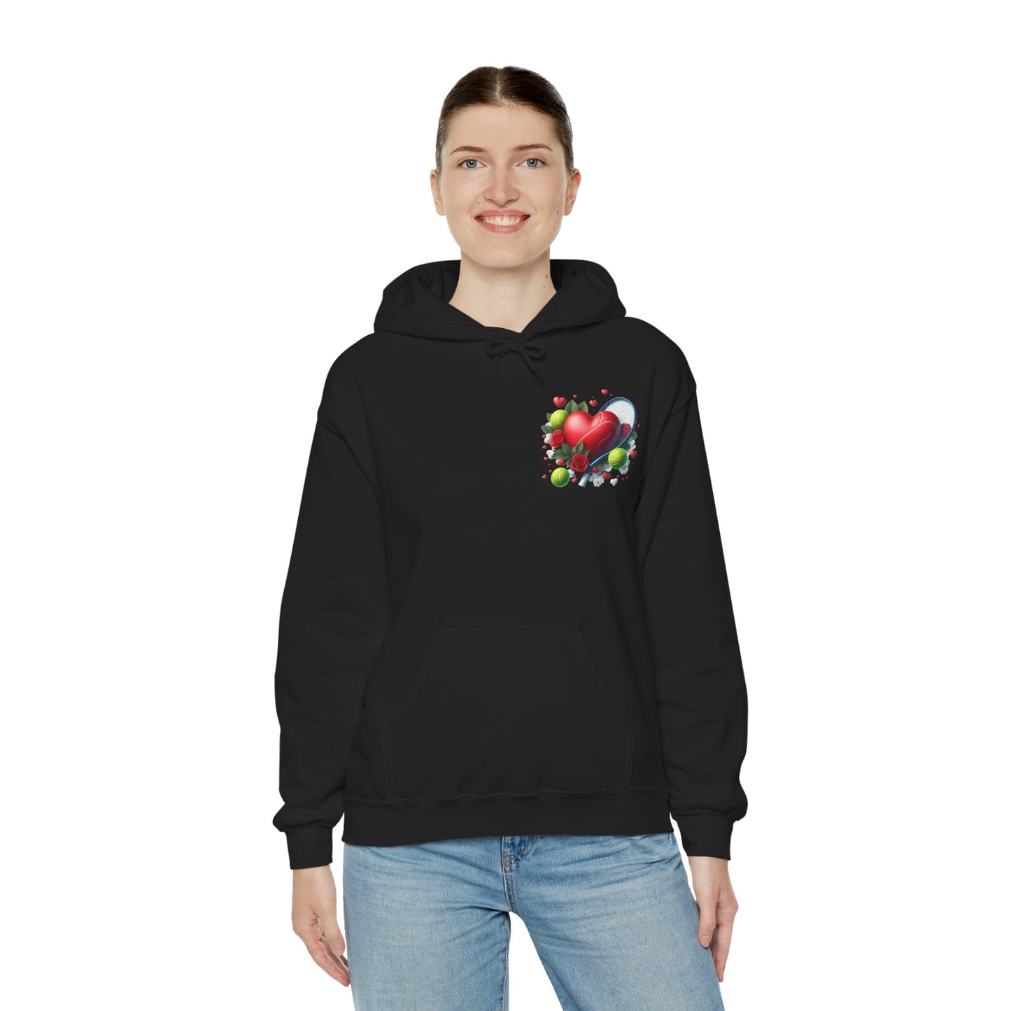 Tennis Love Hoodie: Heart Racquet Roses Balls Unisex Sweatshirt