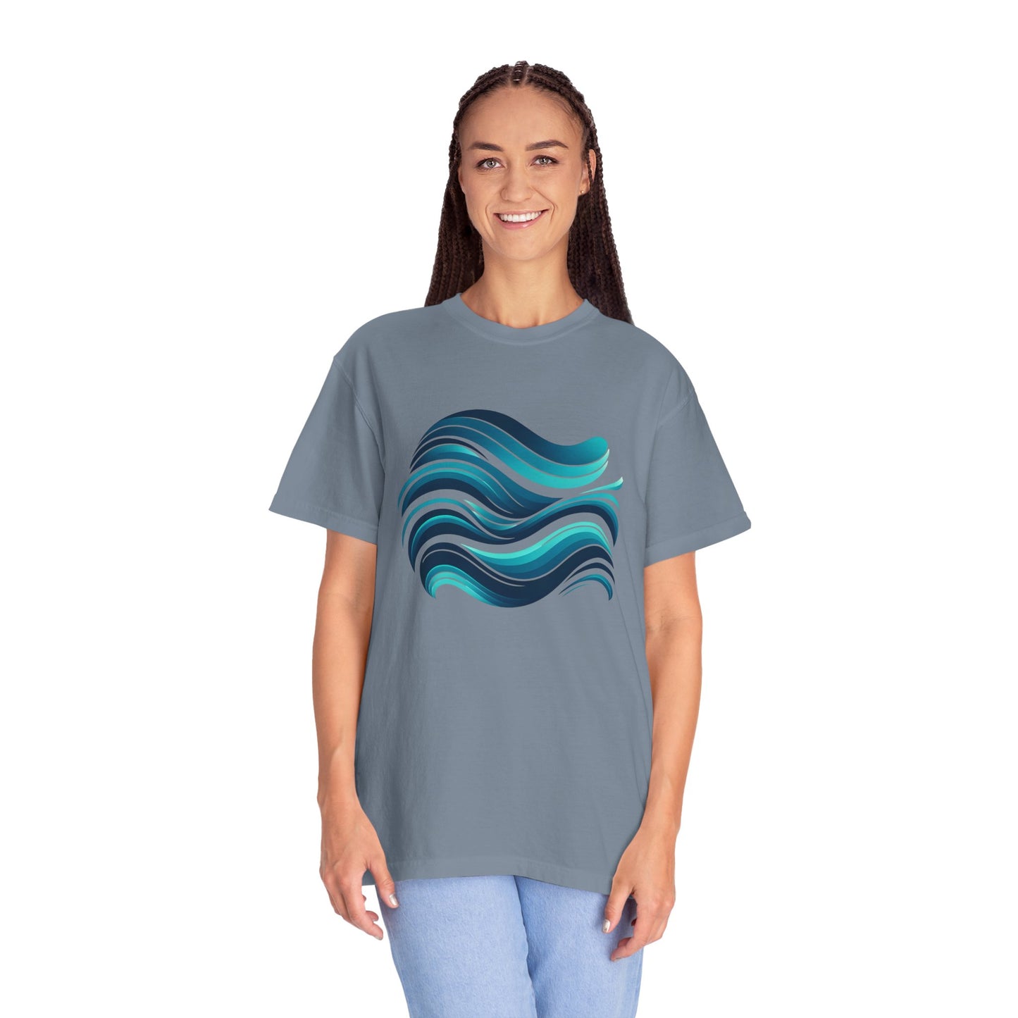 Abstract Ocean Wave T-Shirt  Modern Aqua Design   Artistic Sea Wave