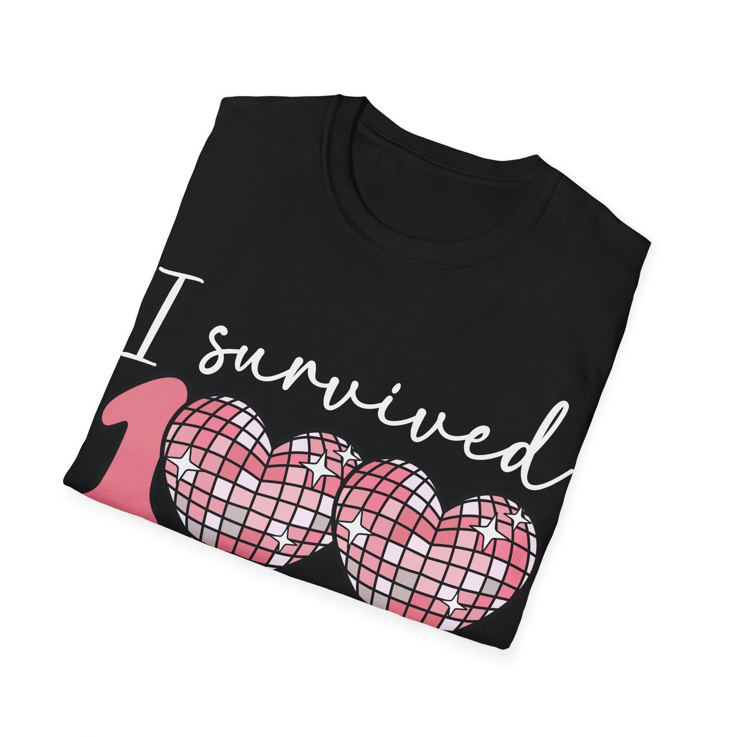 I Survived 100 Days of School Shirt | Funny Retro Disco Heart Black Tee | Groovy Teacher Student Humor Gift