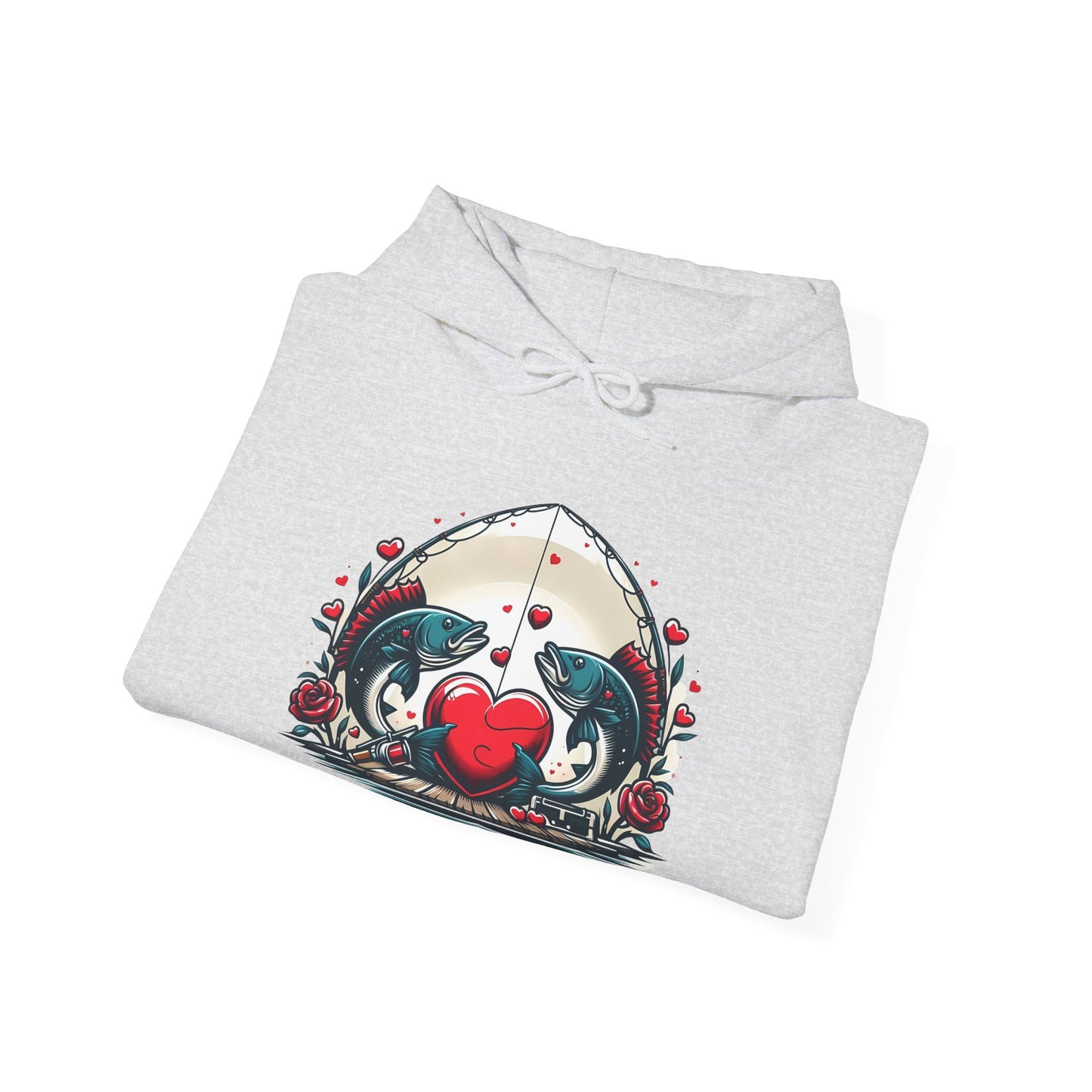 Unique Fish Love Heart Hoodie Unisex Fishing Themed Sweatshirt Graphic Hoodie With Rose Detail Romantic Angler Gift