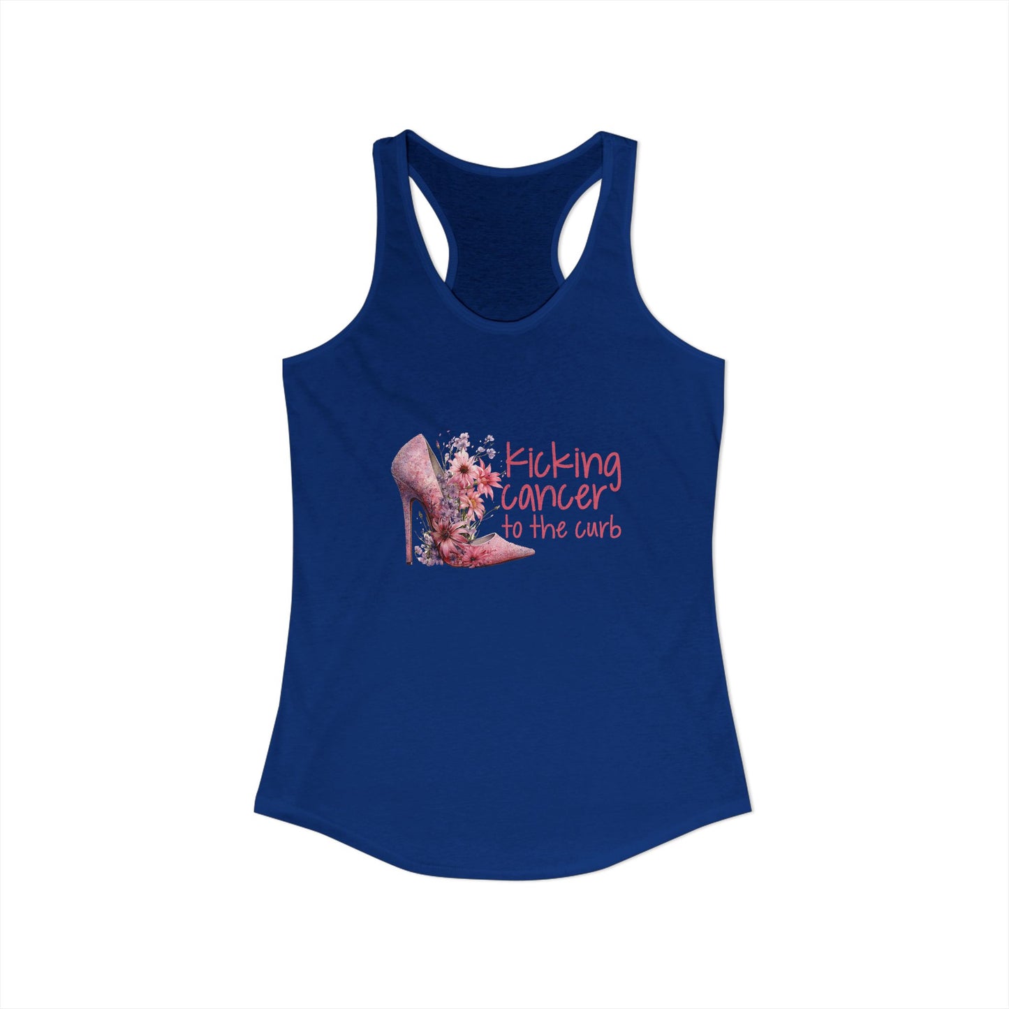 Kicking Cancer to the Curb – Glam Pink Heel Breast Cancer Awareness Racerback Tank