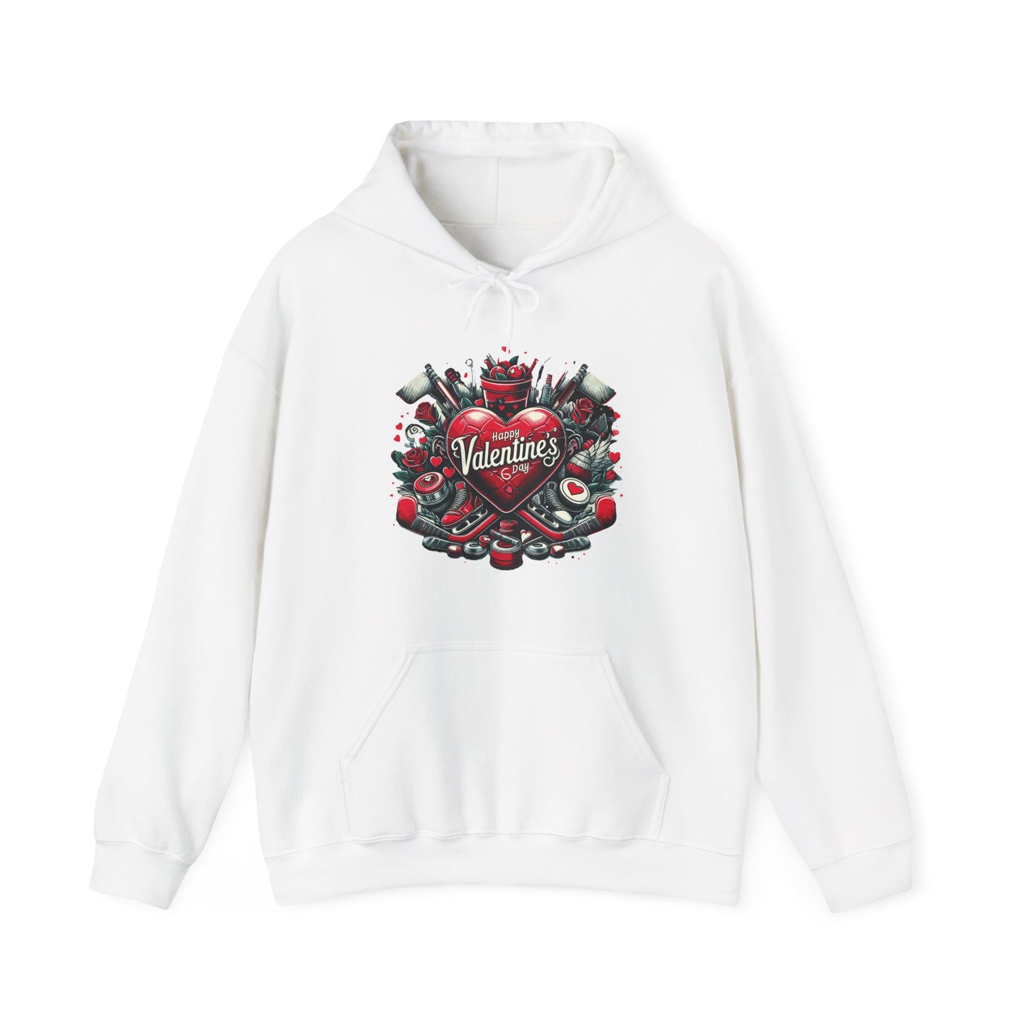 Valentine's Day Heart and Roses Hoodie, Romantic Couple Skatewear, Love ice hockey Themed Sweatshirt