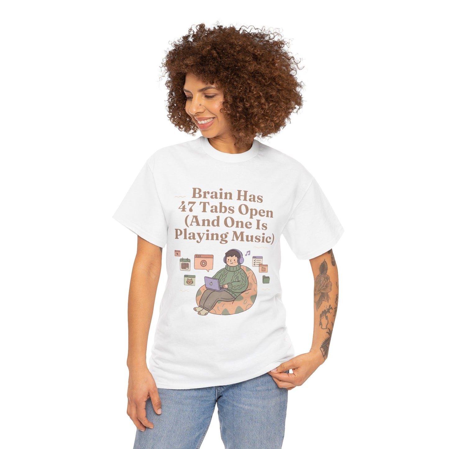 ADHD Lofi Aesthetic: 'Brain Has 47 Tabs Open (And One Is Playing Music)' Graphic Tee