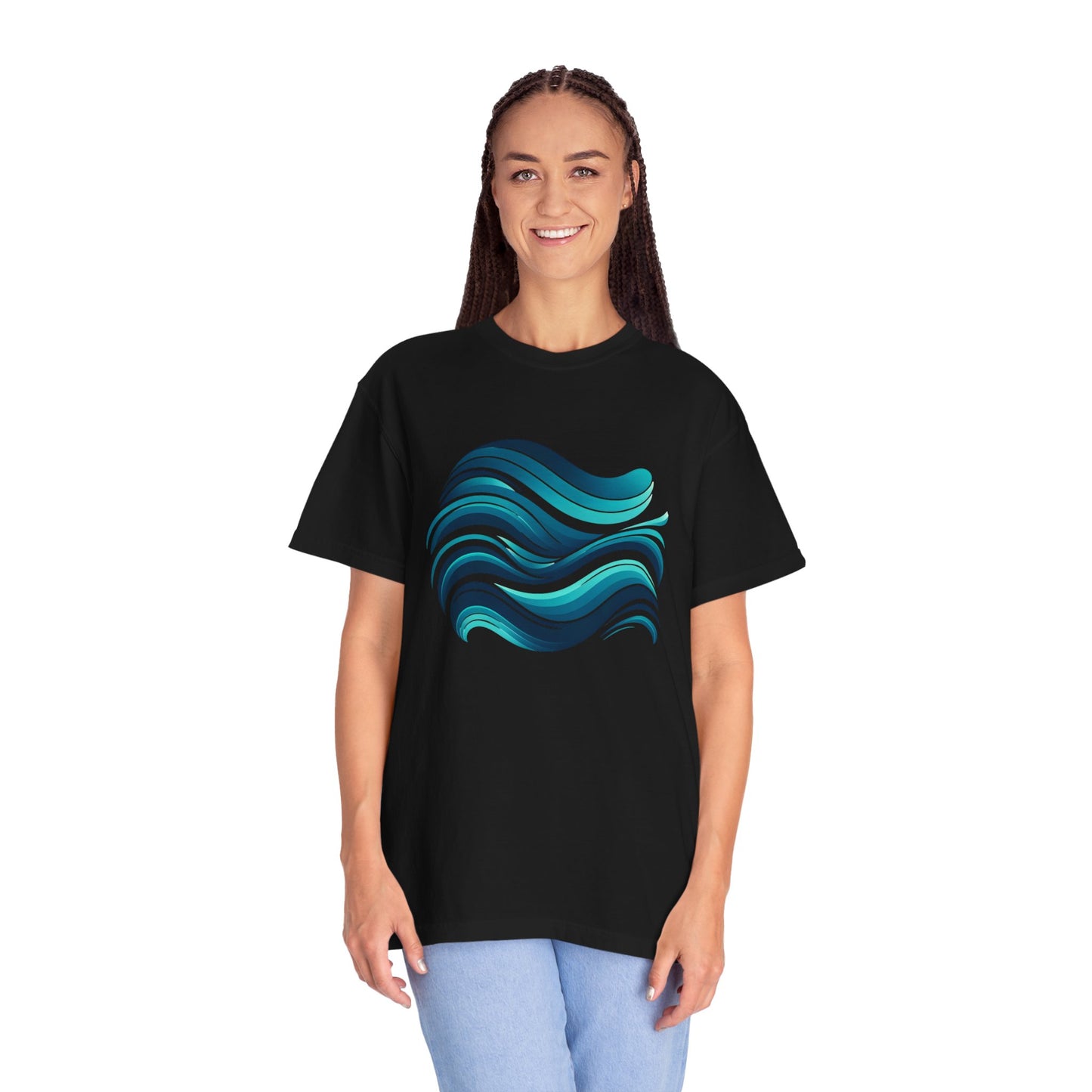 Abstract Ocean Wave T-Shirt  Modern Aqua Design   Artistic Sea Wave