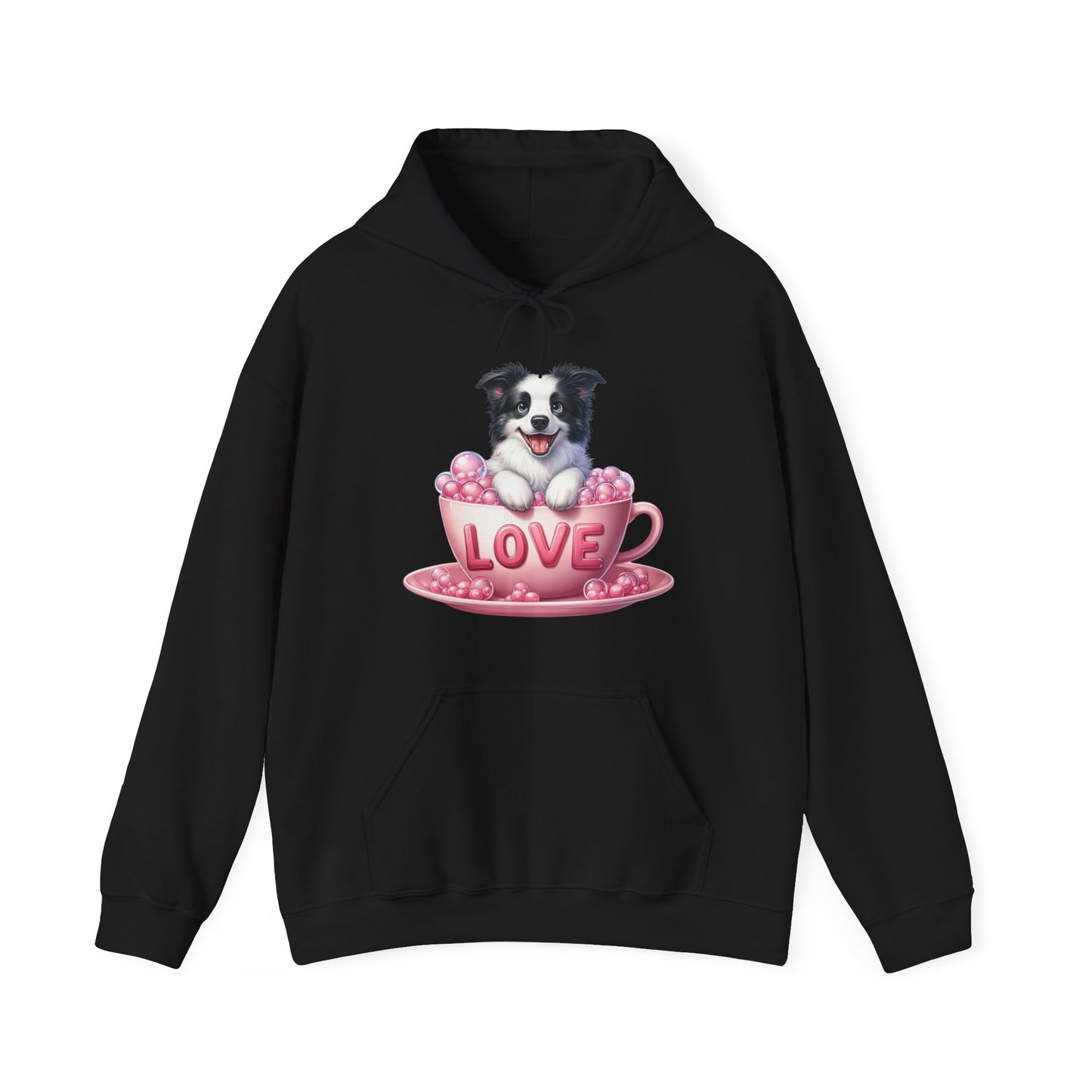 Viral Puppy Love Border Collie Hoodie - Cute Dog in Pink Cup Graphic Unisex Sweatshirt - Adorable Gift for Border Collie Lovers