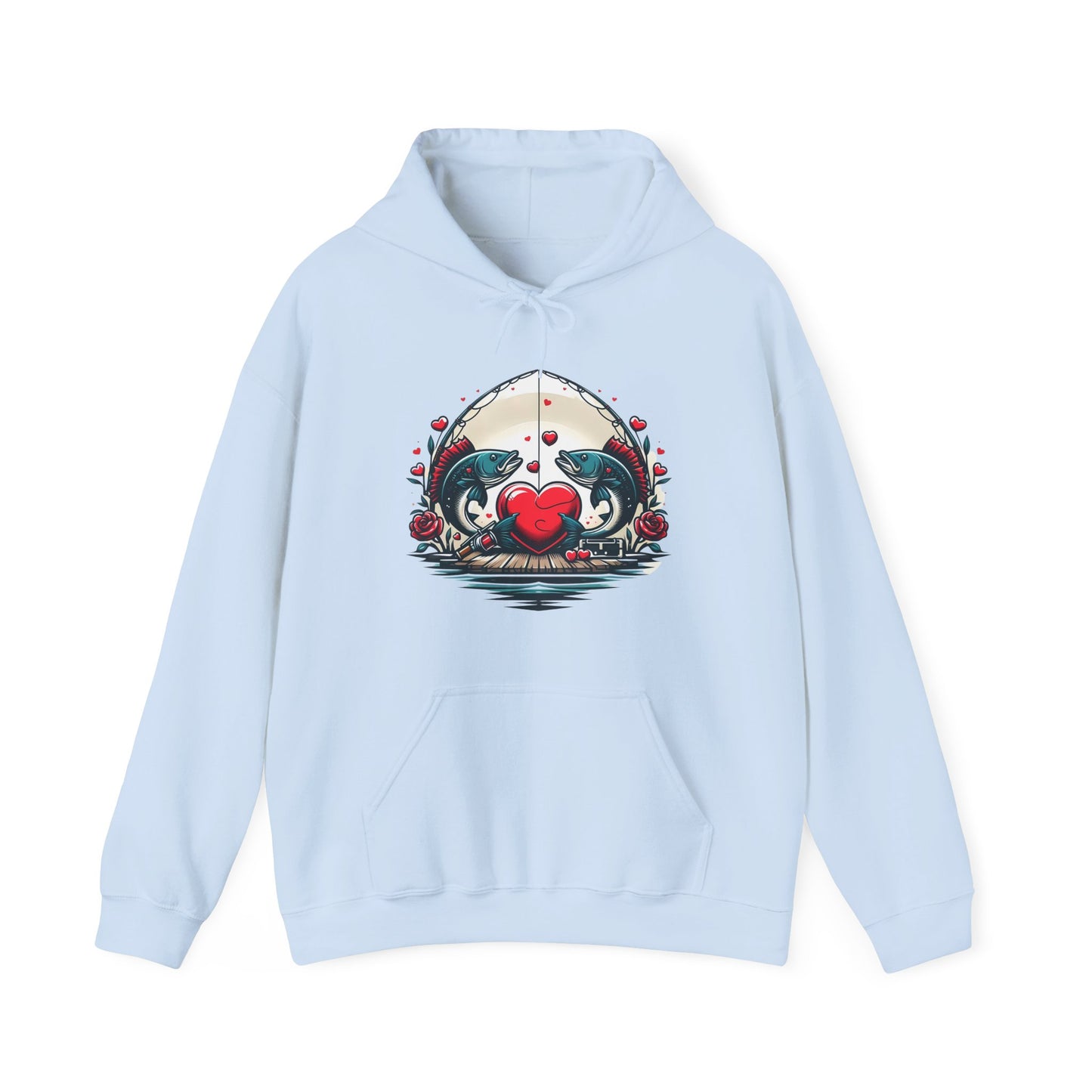 Unique Fish Love Heart Hoodie Unisex Fishing Themed Sweatshirt Graphic Hoodie With Rose Detail Romantic Angler Gift