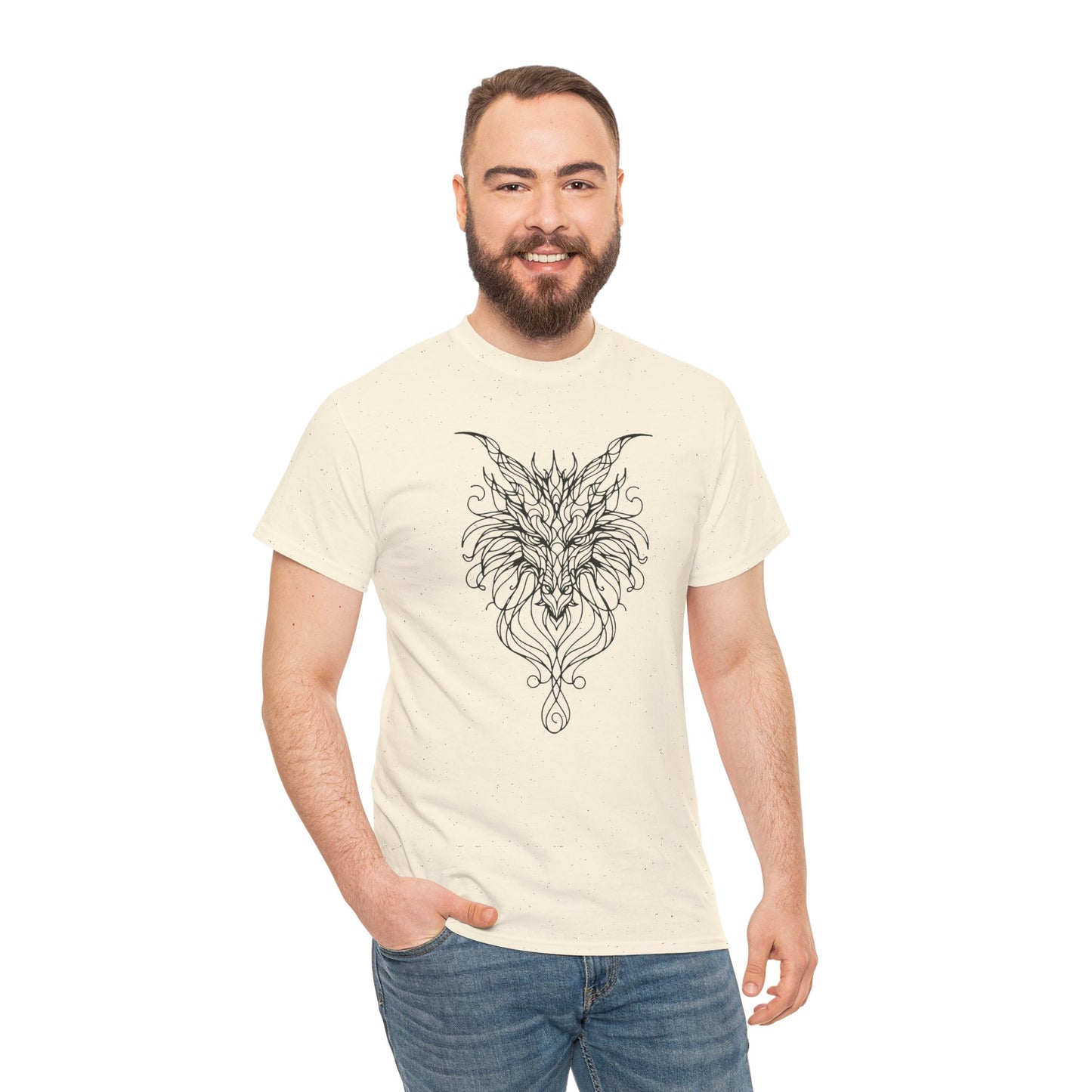 Dragon Line Art Shirt | Mythical Creature Sketch Tee | Minimalist Tattoo Style Top | Intricate Fantasy Art Gift | Unisex White T-Shirt