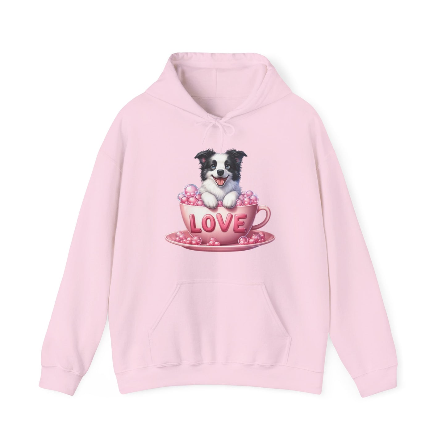 Viral Puppy Love Border Collie Hoodie - Cute Dog in Pink Cup Graphic Unisex Sweatshirt - Adorable Gift for Border Collie Lovers
